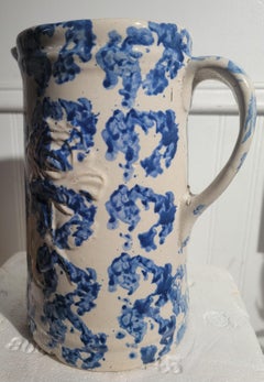 19thc Sponge Ware Smoke Ring Pitcher With Floral Design