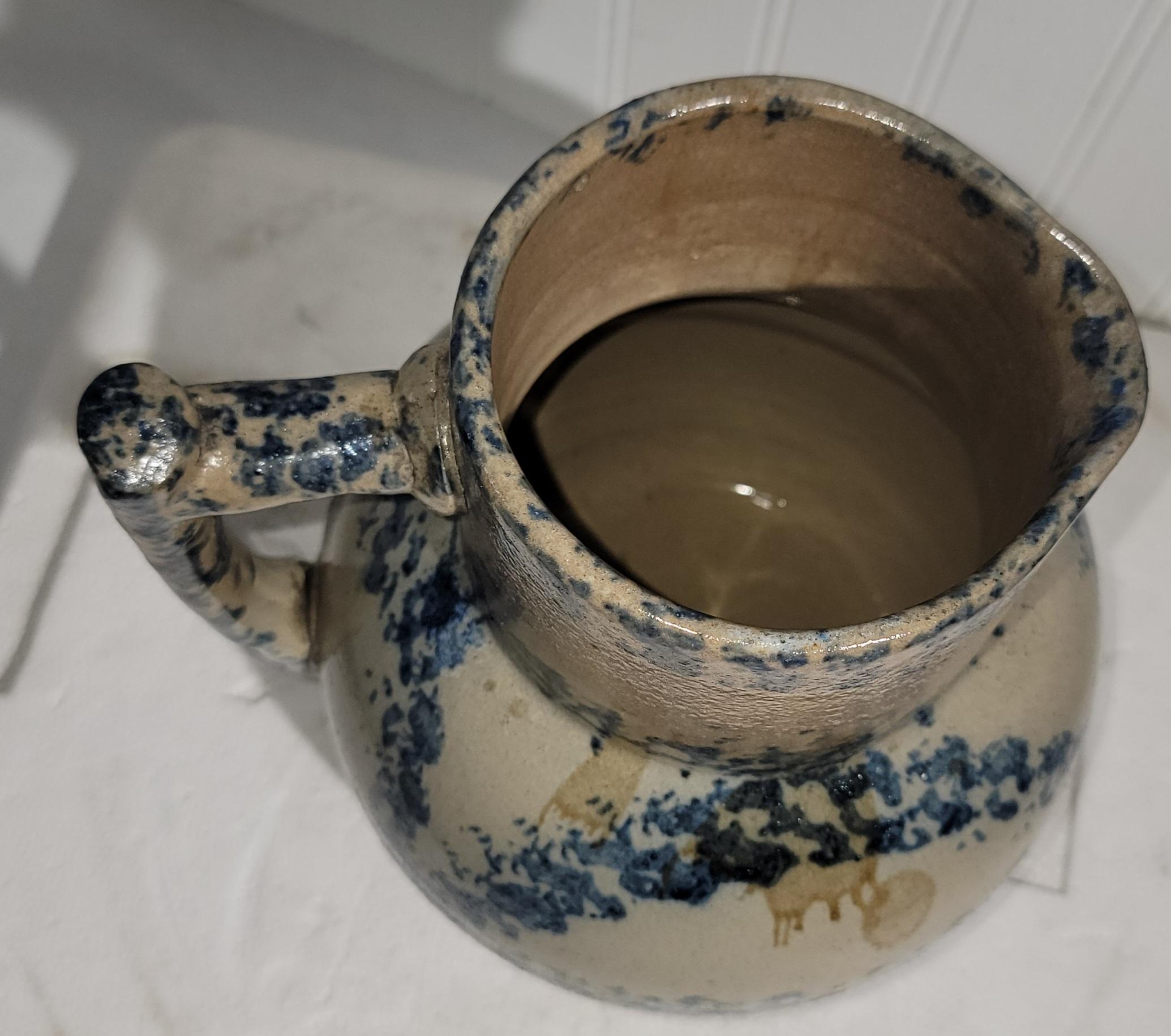 19Thc Most unusual sponge ware pottery pitcher in fine condition.This pitcher has an unusual pattern and glaze.