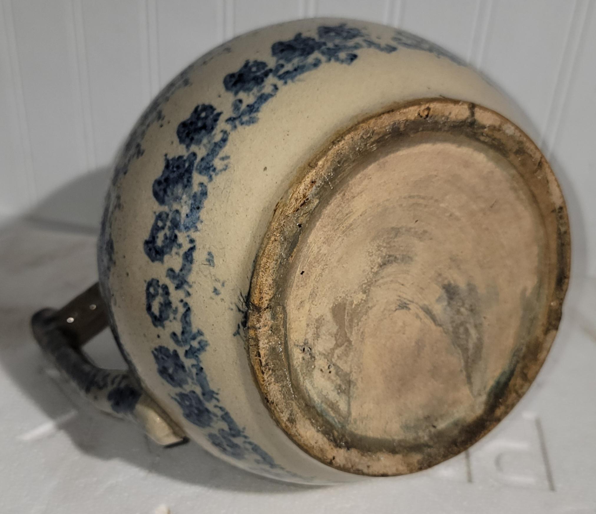 Country 19Thc Sponge Ware Unusual  Pottery Pitcher For Sale