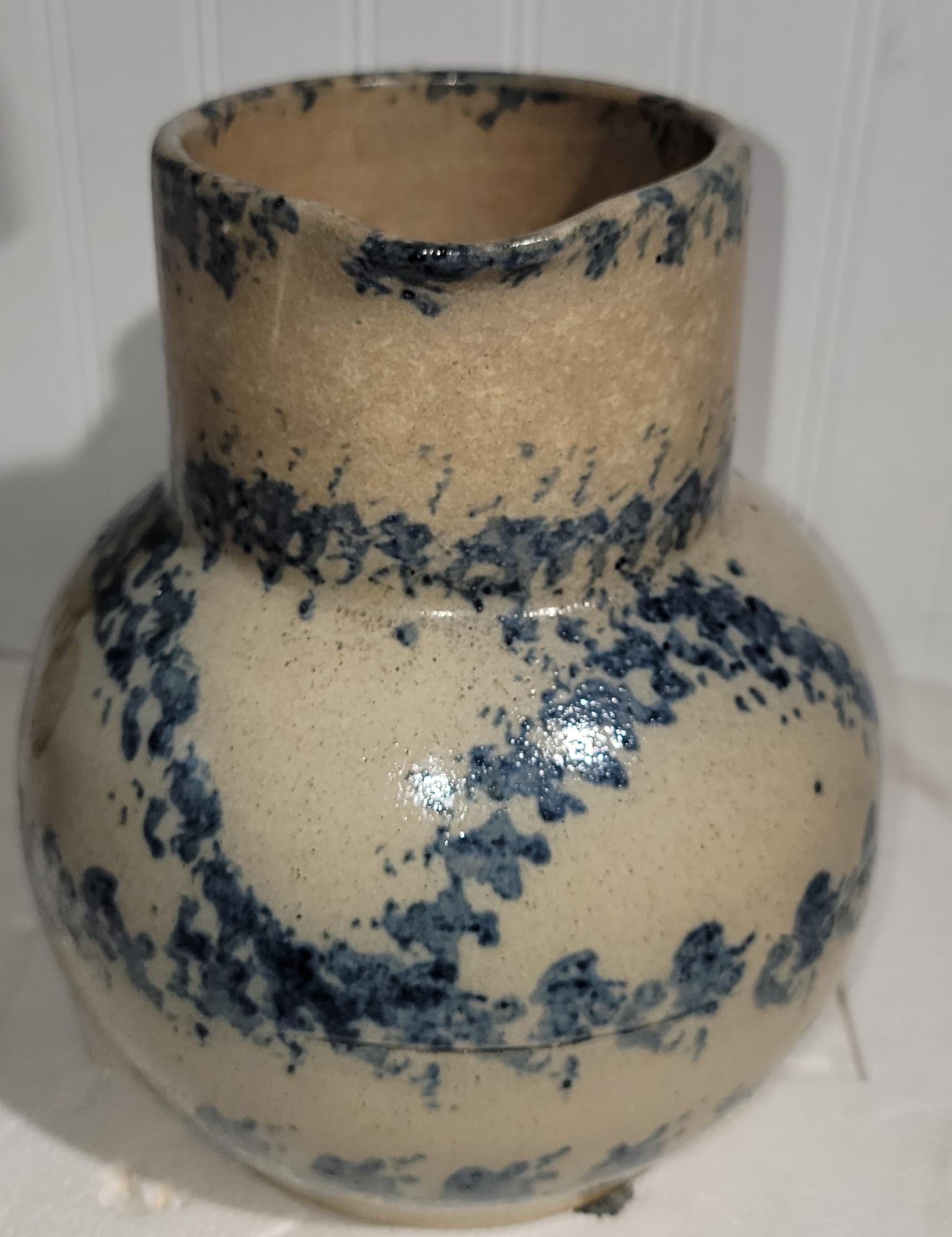 Glazed 19Thc Sponge Ware Unusual  Pottery Pitcher For Sale