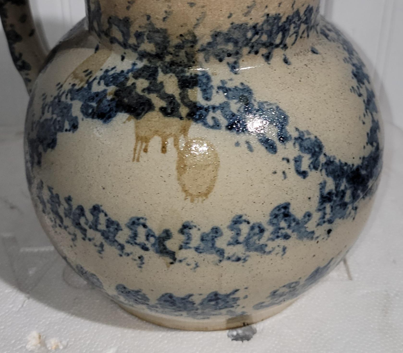 19Thc Sponge Ware Unusual  Pottery Pitcher In Good Condition For Sale In Los Angeles, CA
