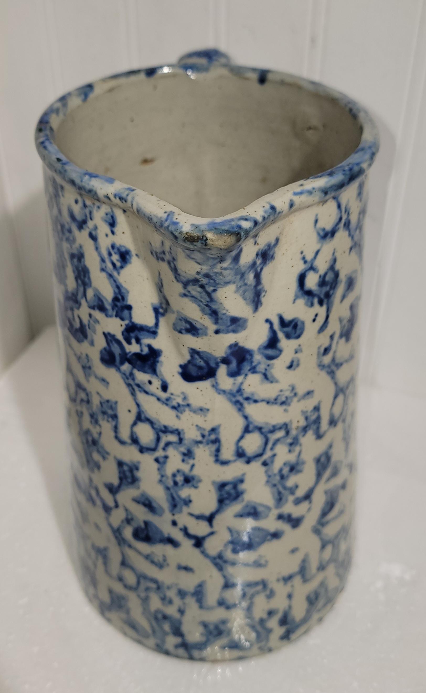 Adirondack 19thc Spongeware Pottery Pitcher For Sale