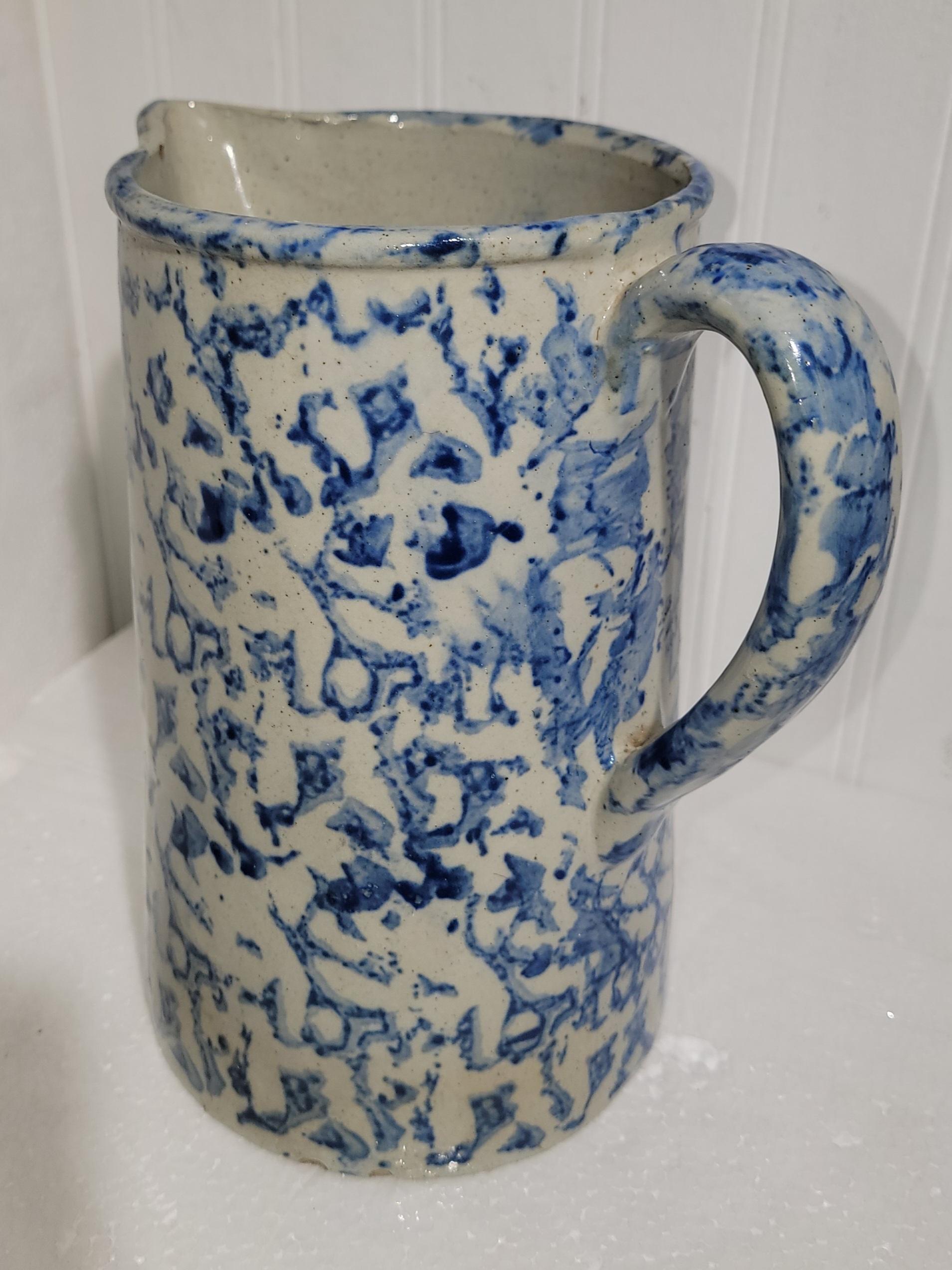American 19thc Spongeware Pottery Pitcher For Sale