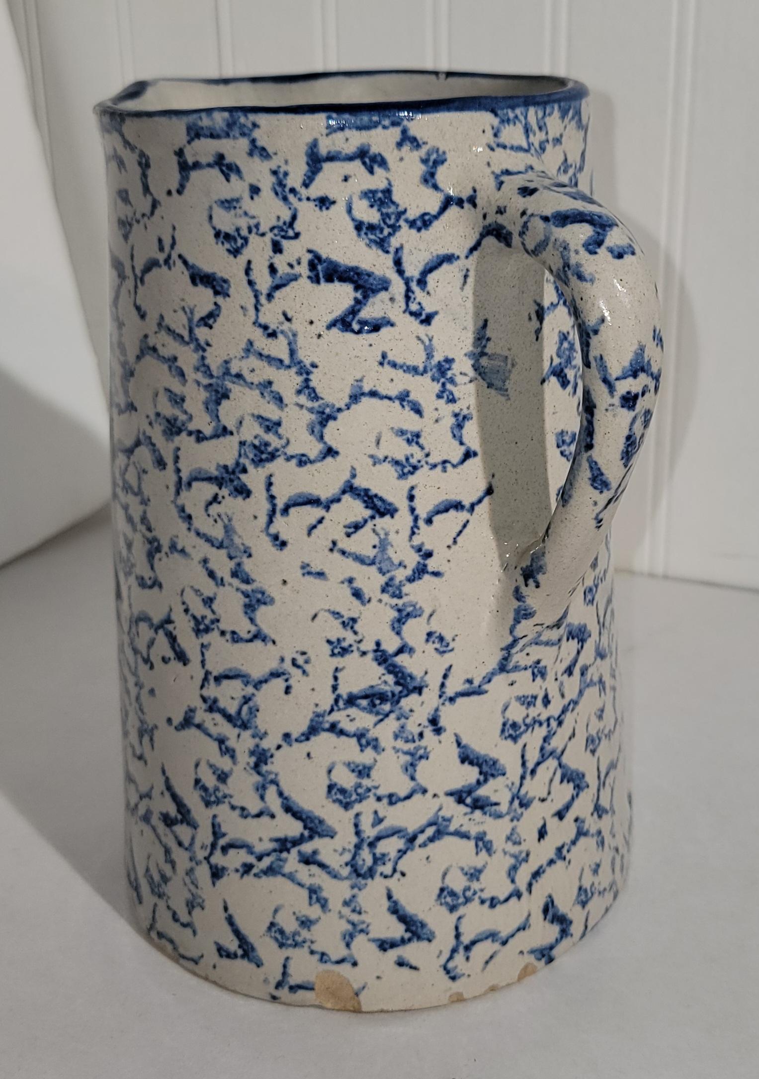 19th Century 19thc Spongeware Pottery Pitcher For Sale