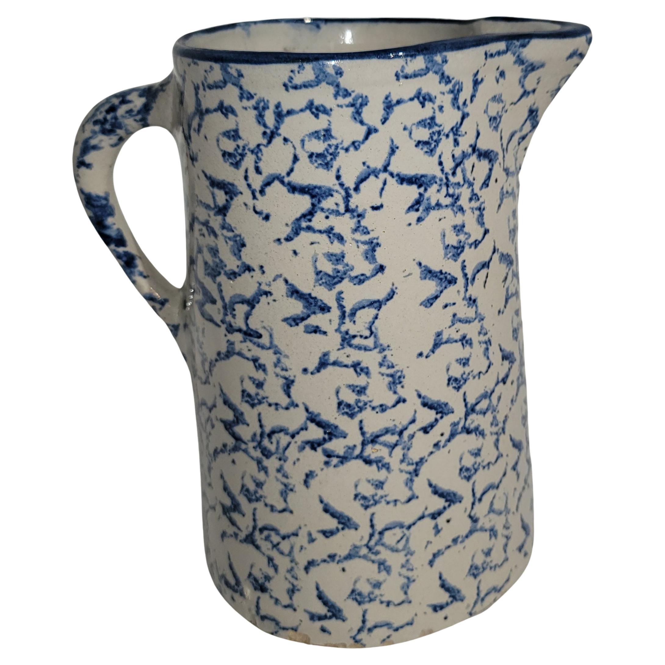 19thc Spongeware Pottery Pitcher