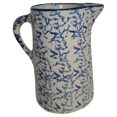 Antique 19thc Spongeware Pottery Pitcher