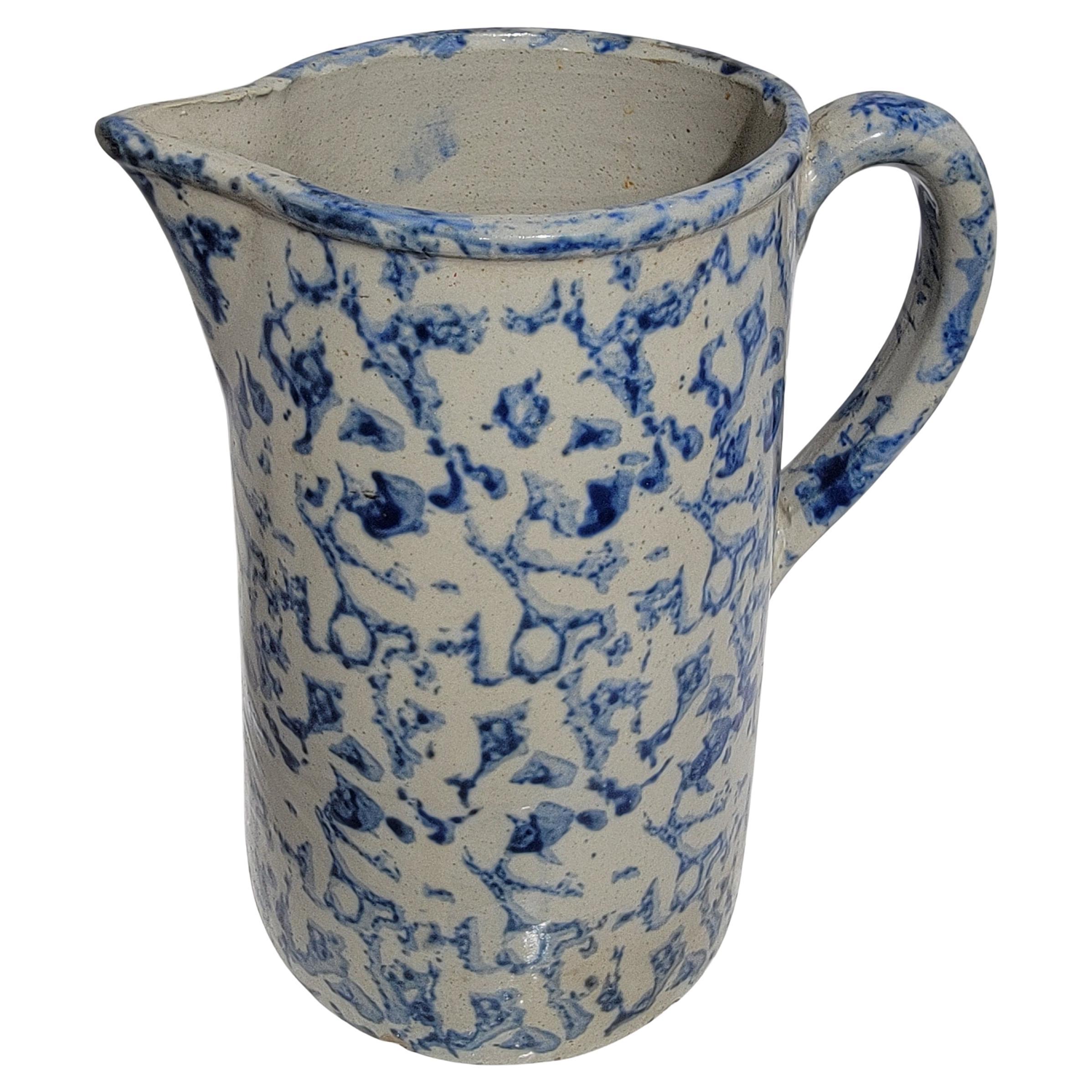 19thc Spongeware Pottery Pitcher