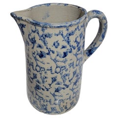 Antique 19thc Spongeware Pottery Pitcher