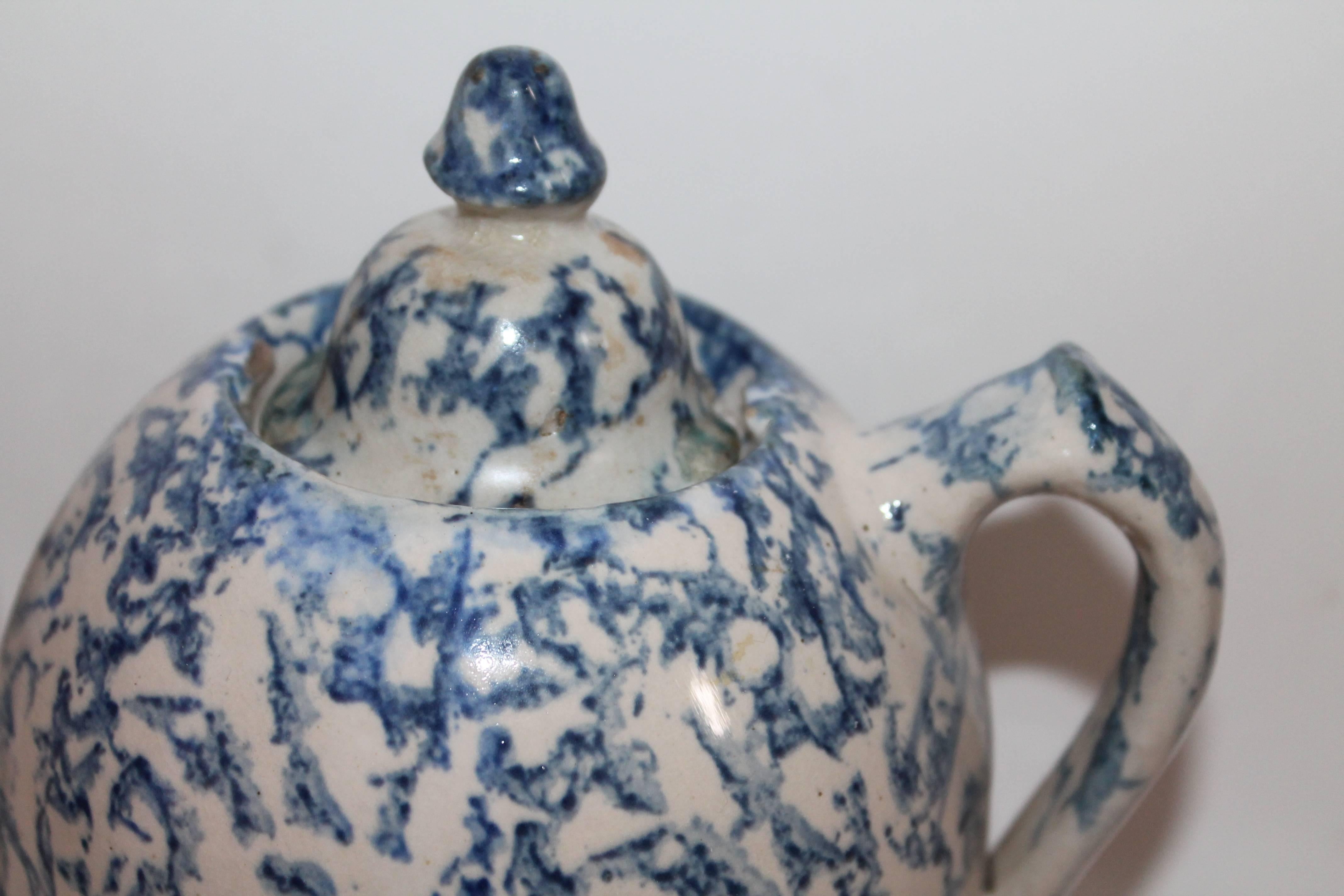 Hand-Crafted 19th Century Spongeware Tea Pot / Rare