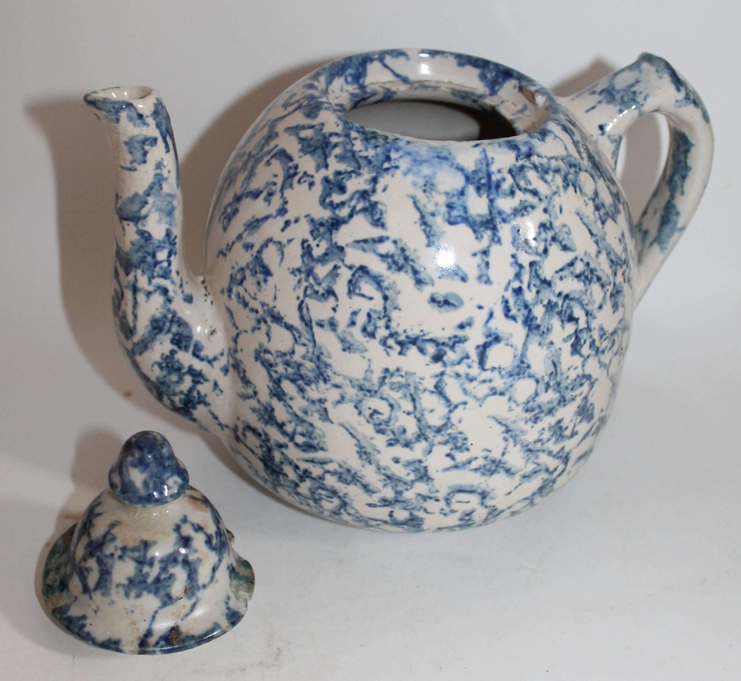19th Century Spongeware Tea Pot / Rare 1
