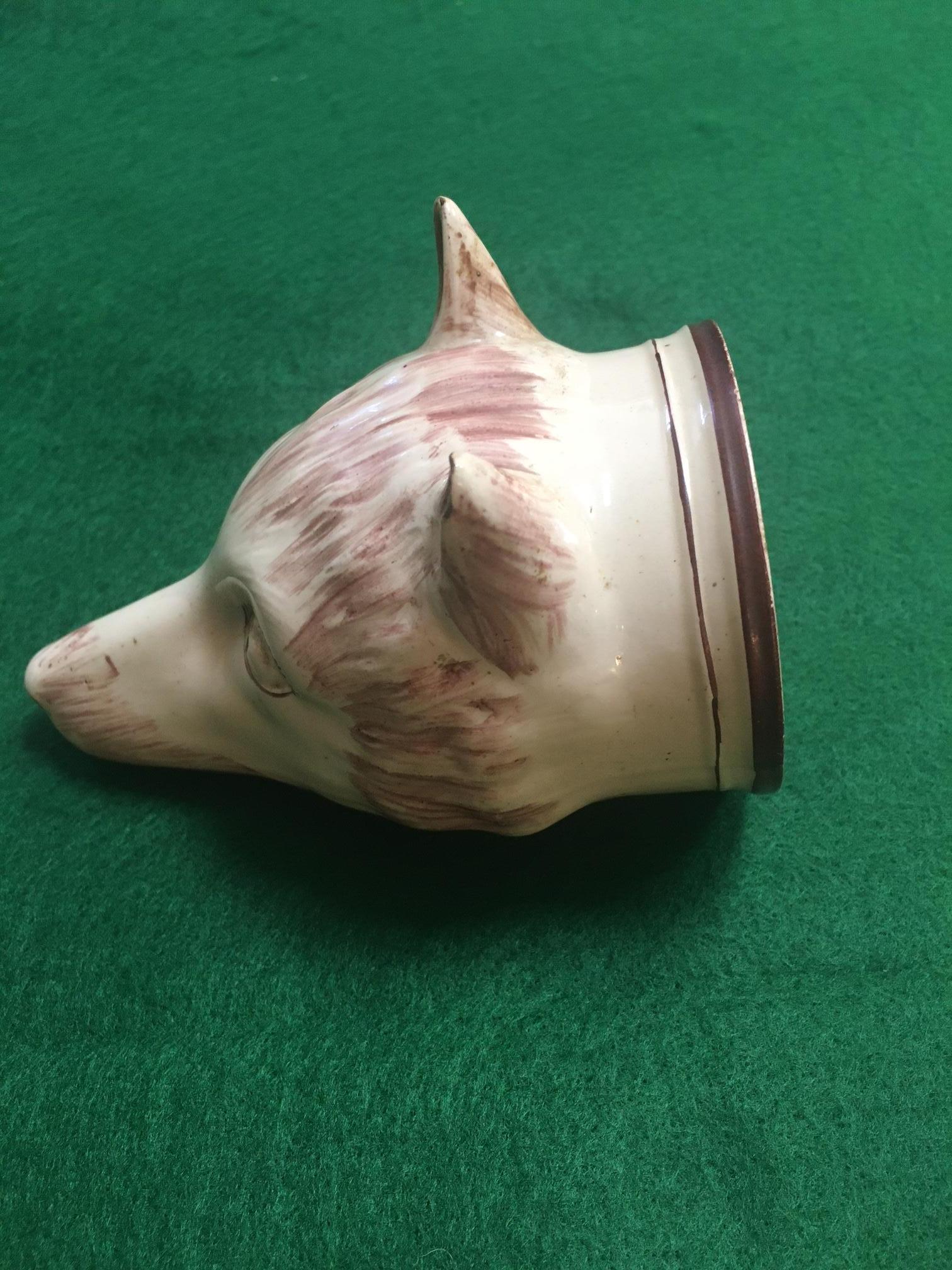English Stirrup Cup 19thc Staffordshire Creamware Red Fox For Sale