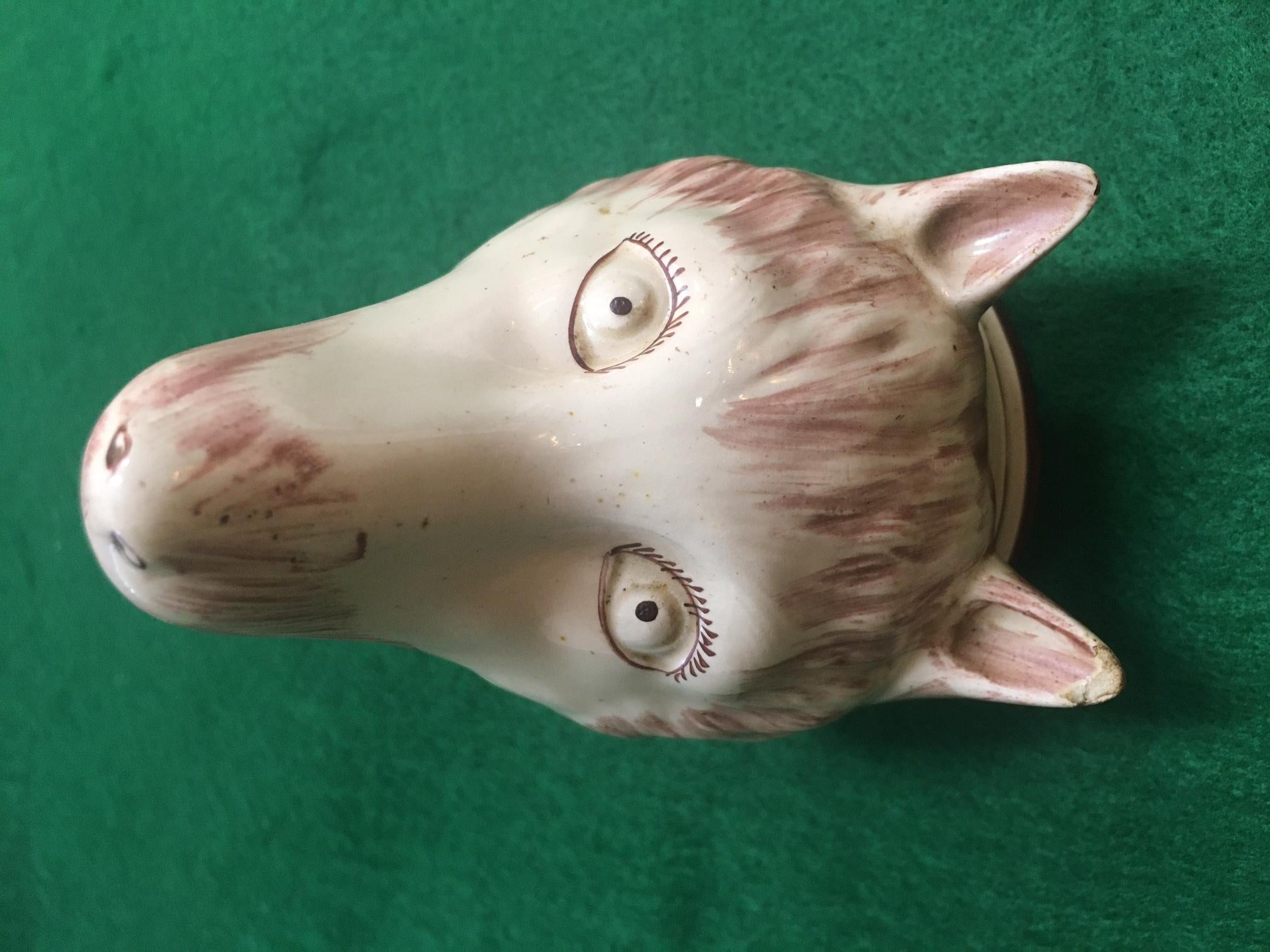Porcelain Stirrup Cup 19thc Staffordshire Creamware Red Fox For Sale