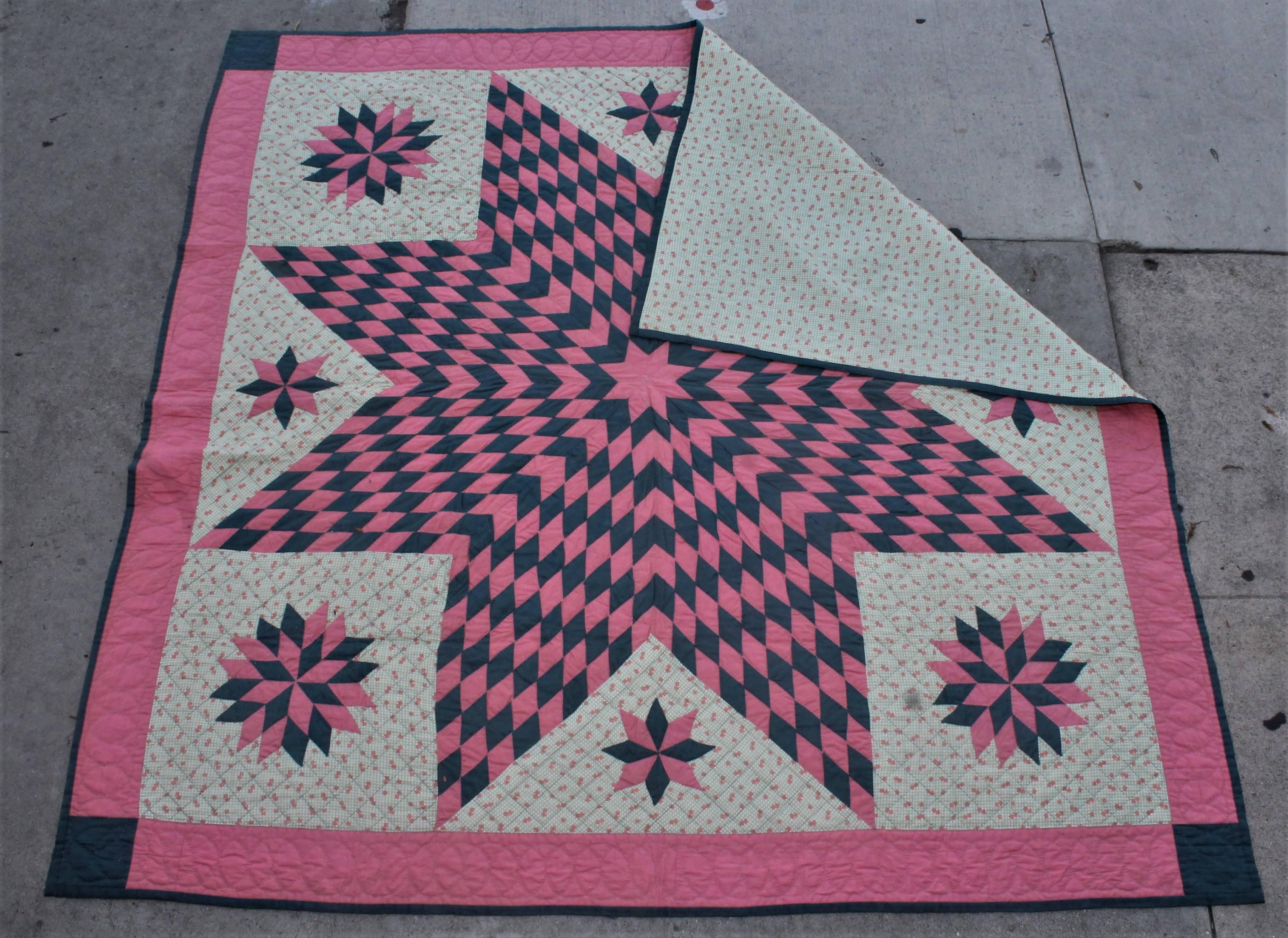 Cotton 19thc Star Quilt, Eight Point Pattern For Sale