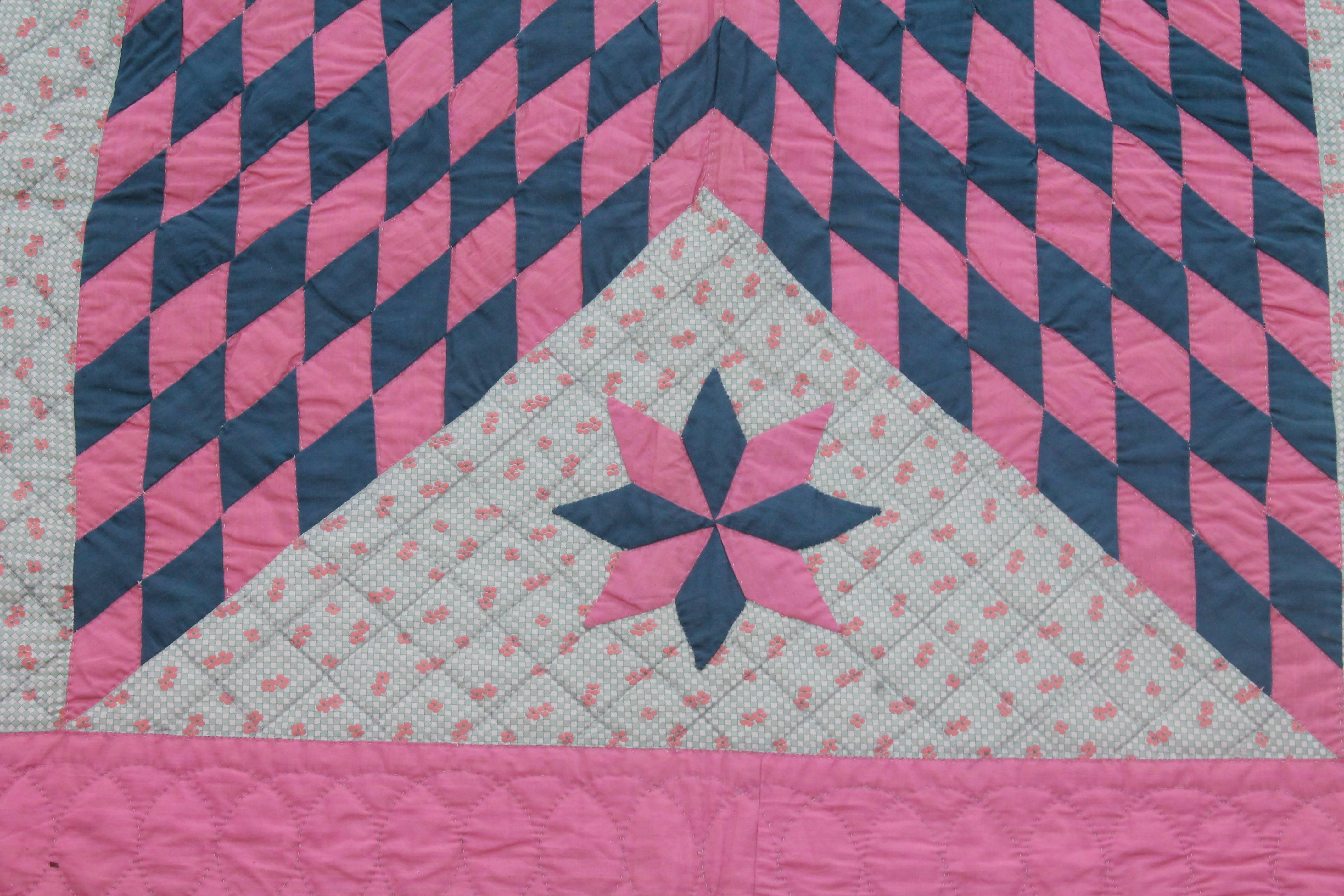 Country 19thc Star Quilt, Eight Point Pattern For Sale