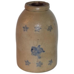 Used 19thc Stars Decorated Stone Ware Crock / Jug