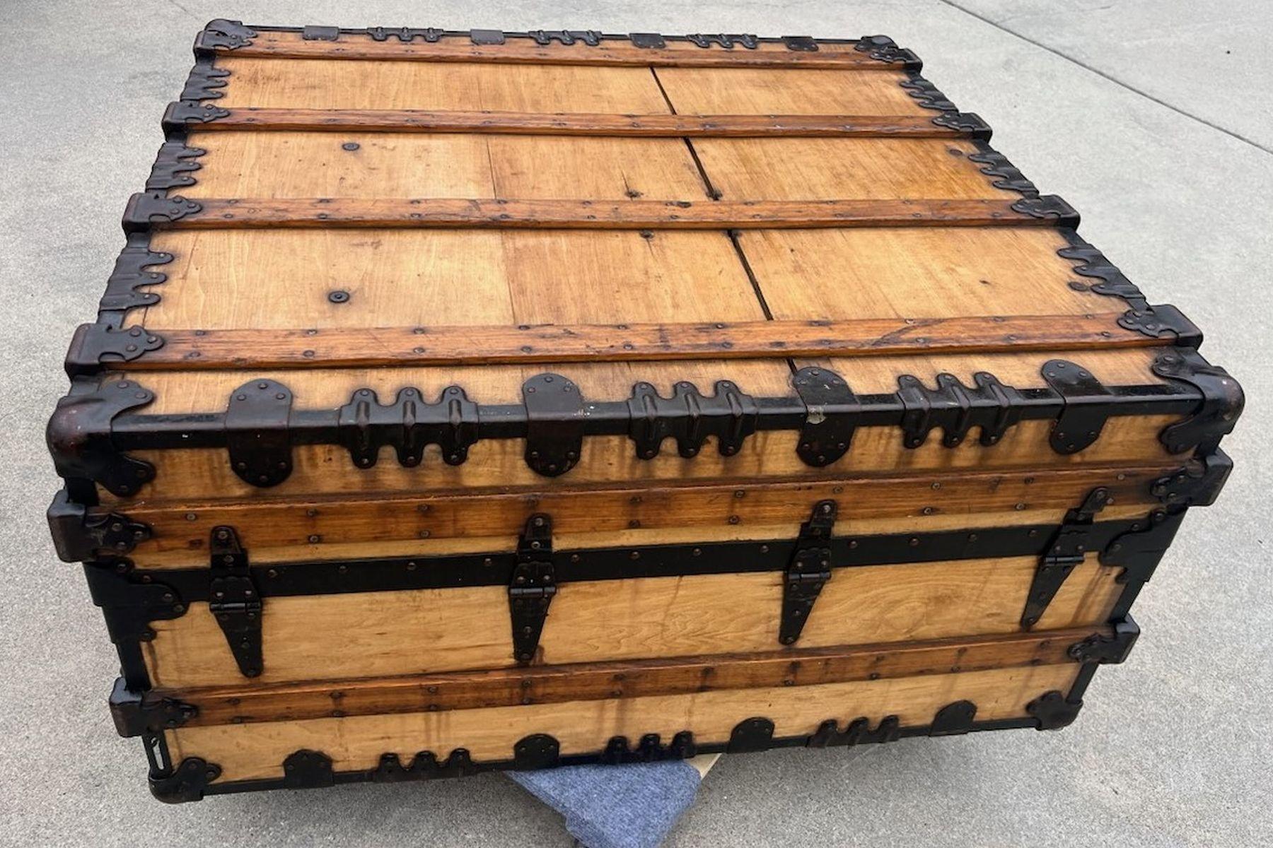 Adirondack 19thc Steamer Trunk / Coffee Table Trunk For Sale