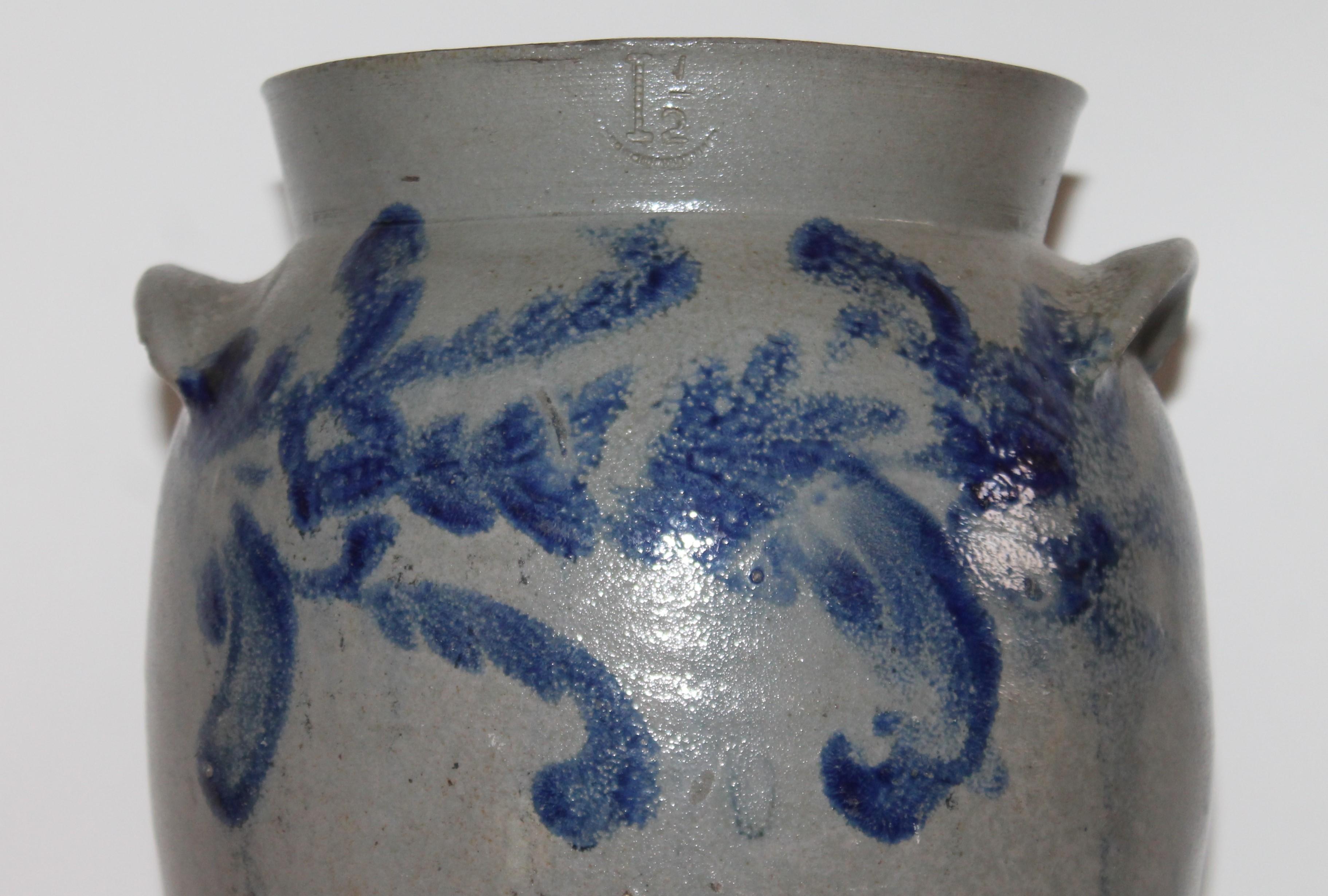 Vintage Cobalt Blue Round Pottery Crock Jar