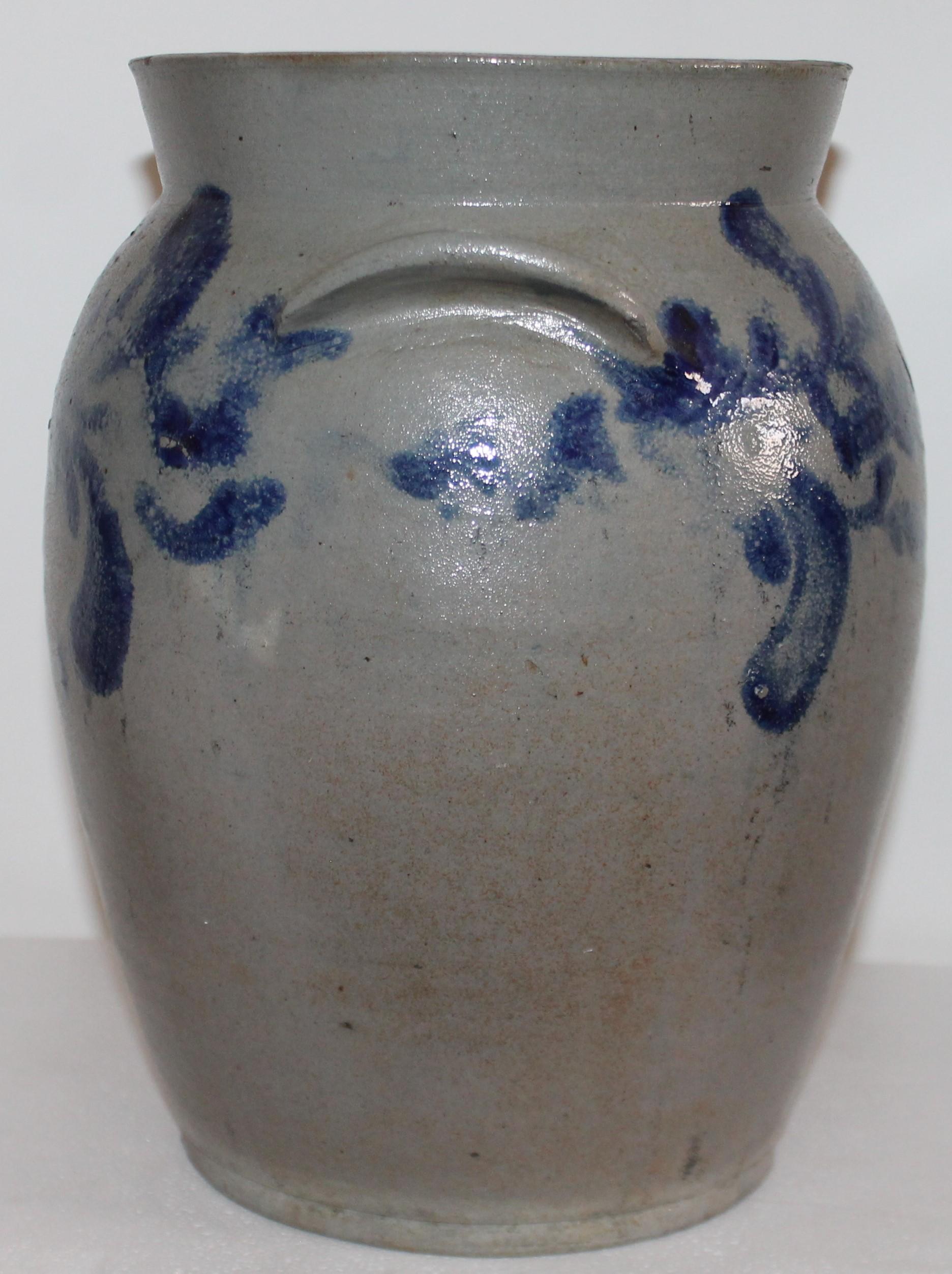 American 19th Century Stoneware Flower Decorated Crock from Maryland For Sale