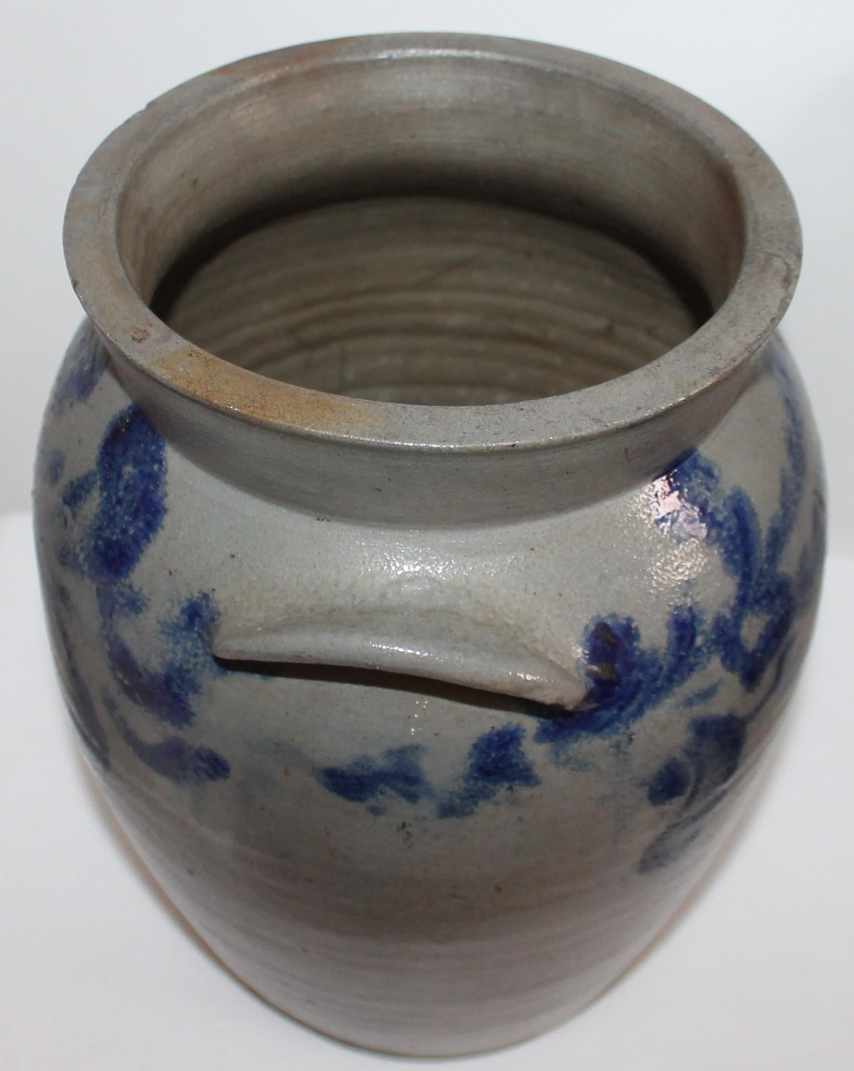 Hand-Crafted 19th Century Stoneware Flower Decorated Crock from Maryland For Sale