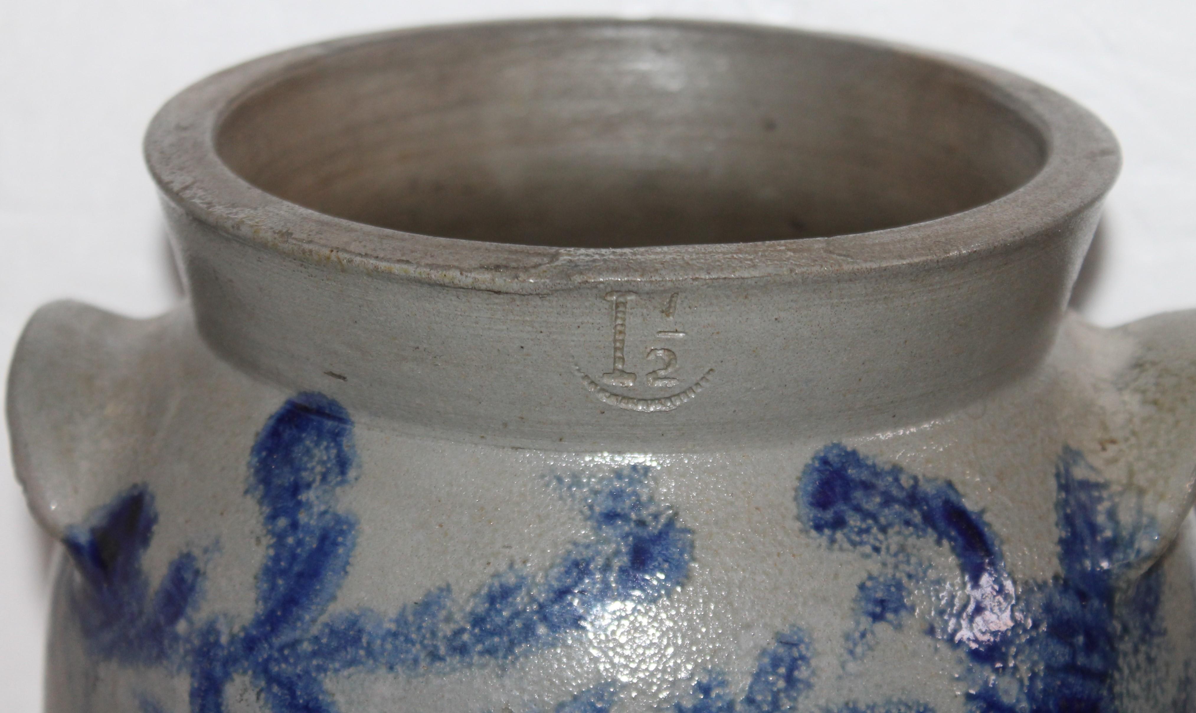 Pottery 19th Century Stoneware Flower Decorated Crock from Maryland For Sale