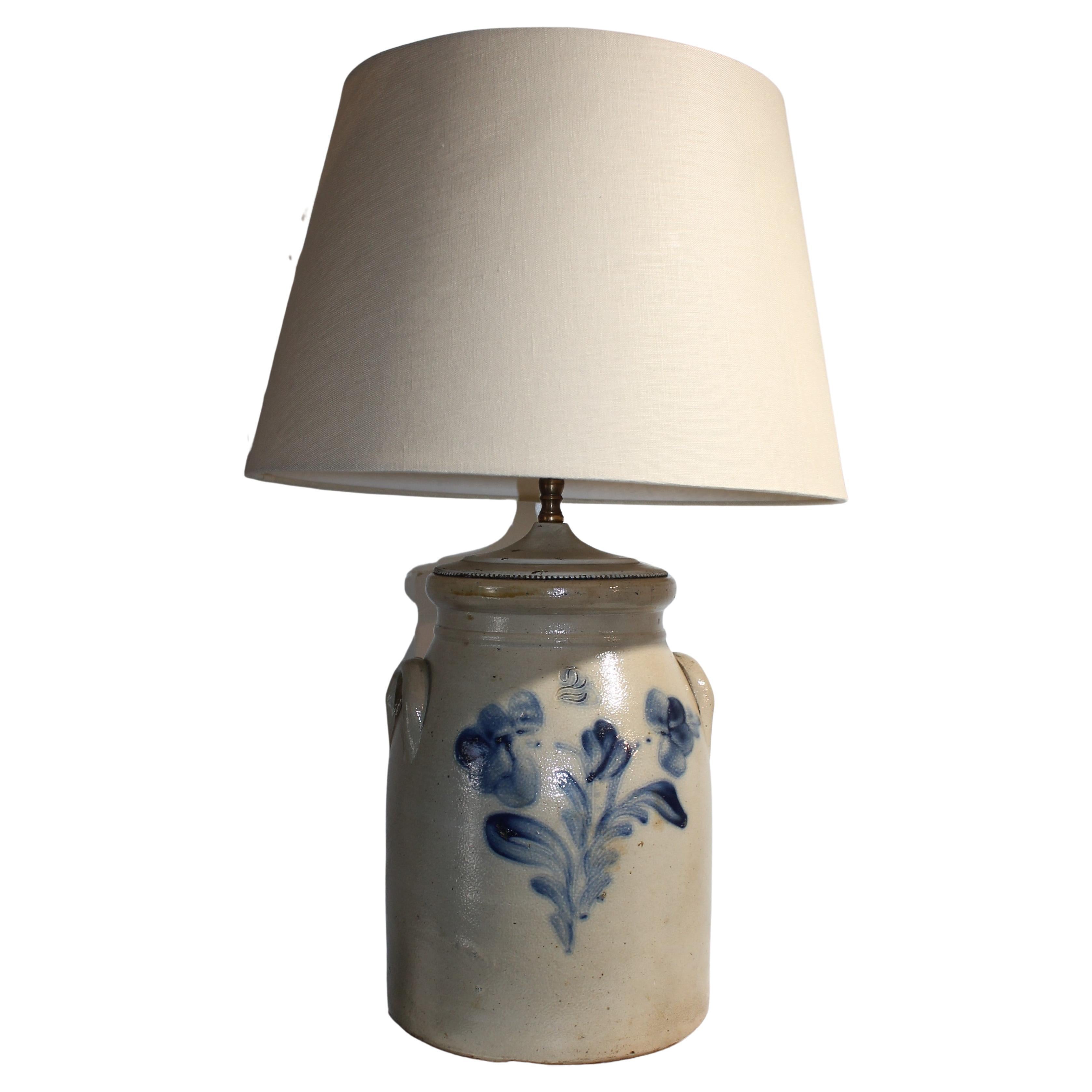 19thc Stoneware Table Lamp Crock