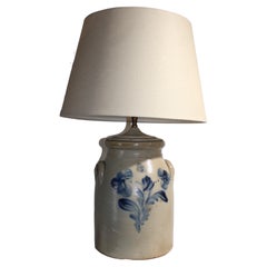 19thc Stoneware Table Lamp Crock