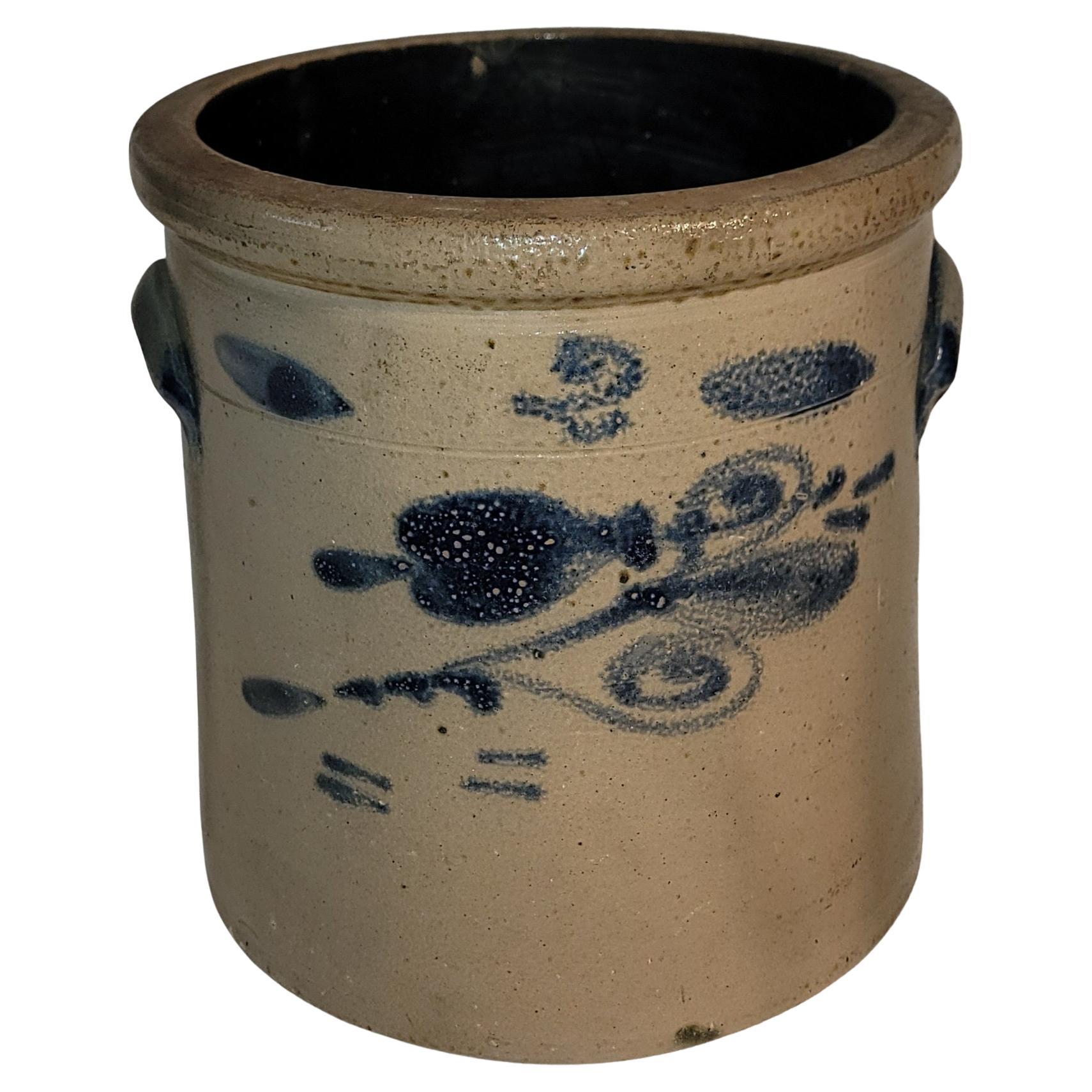 19thc Stoneware Two Gallon Decorated Crock