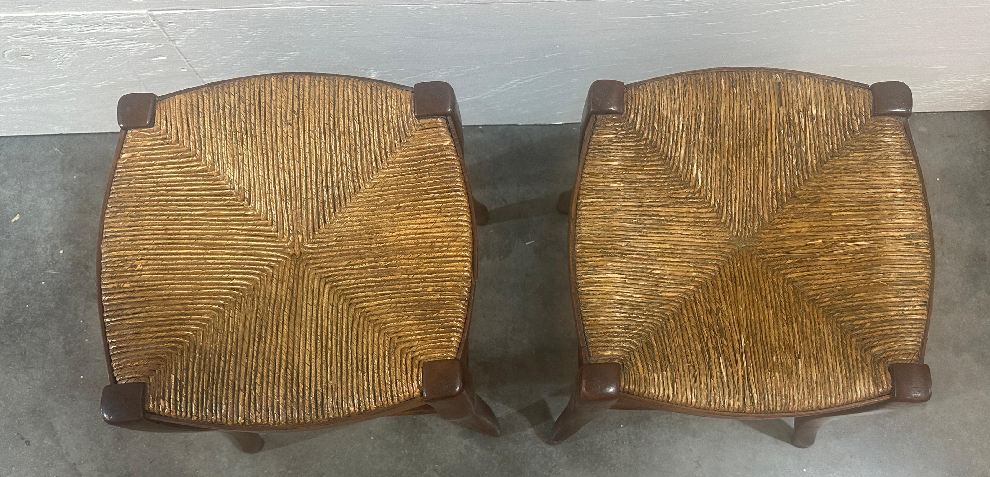 Adirondack Tabourets 19Thc avec sièges en jonc - Paire en vente