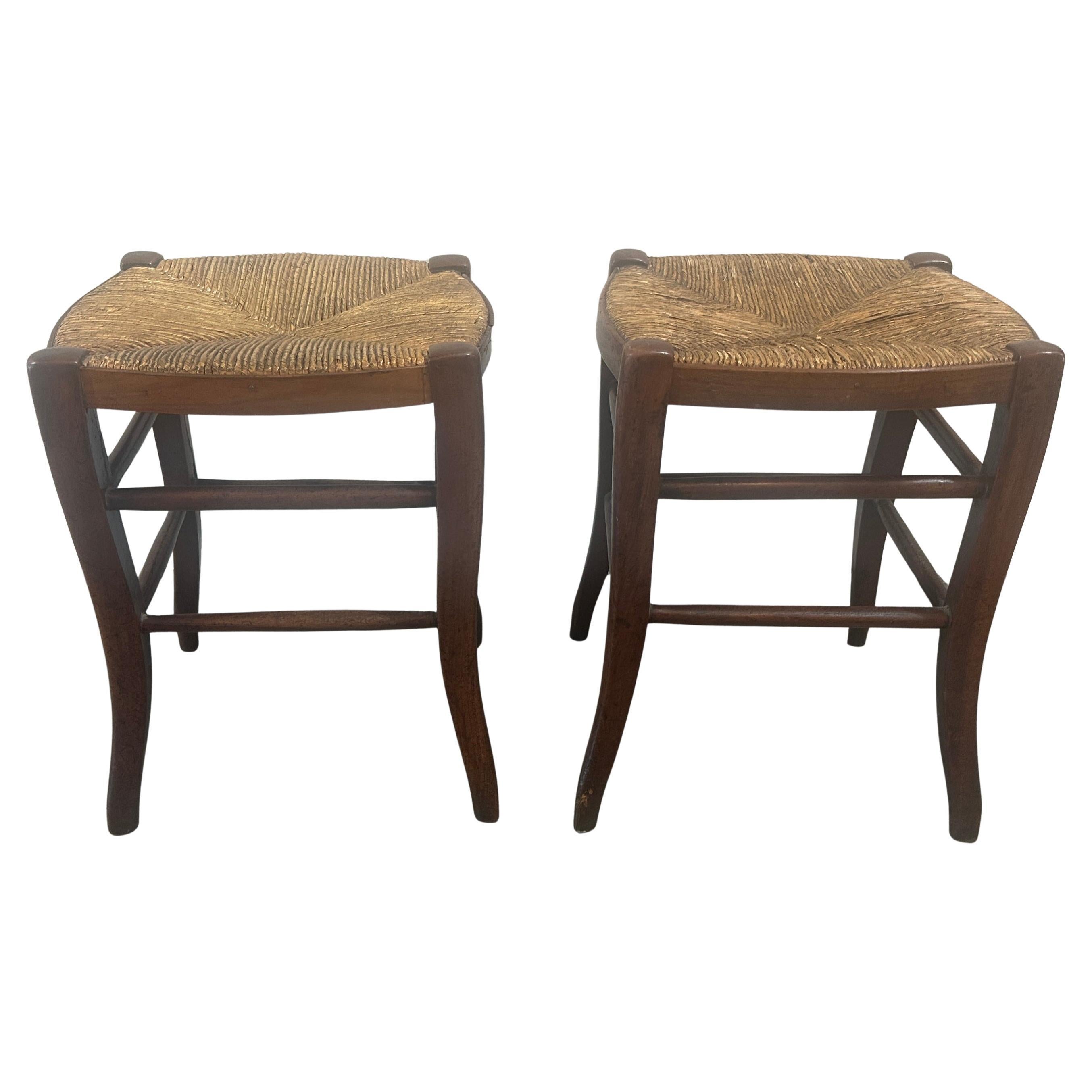 19Thc Stools W/ Rush Seats - Pair