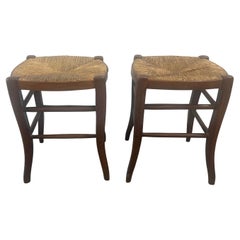 19Thc Stools W/ Rush Seats - Pair