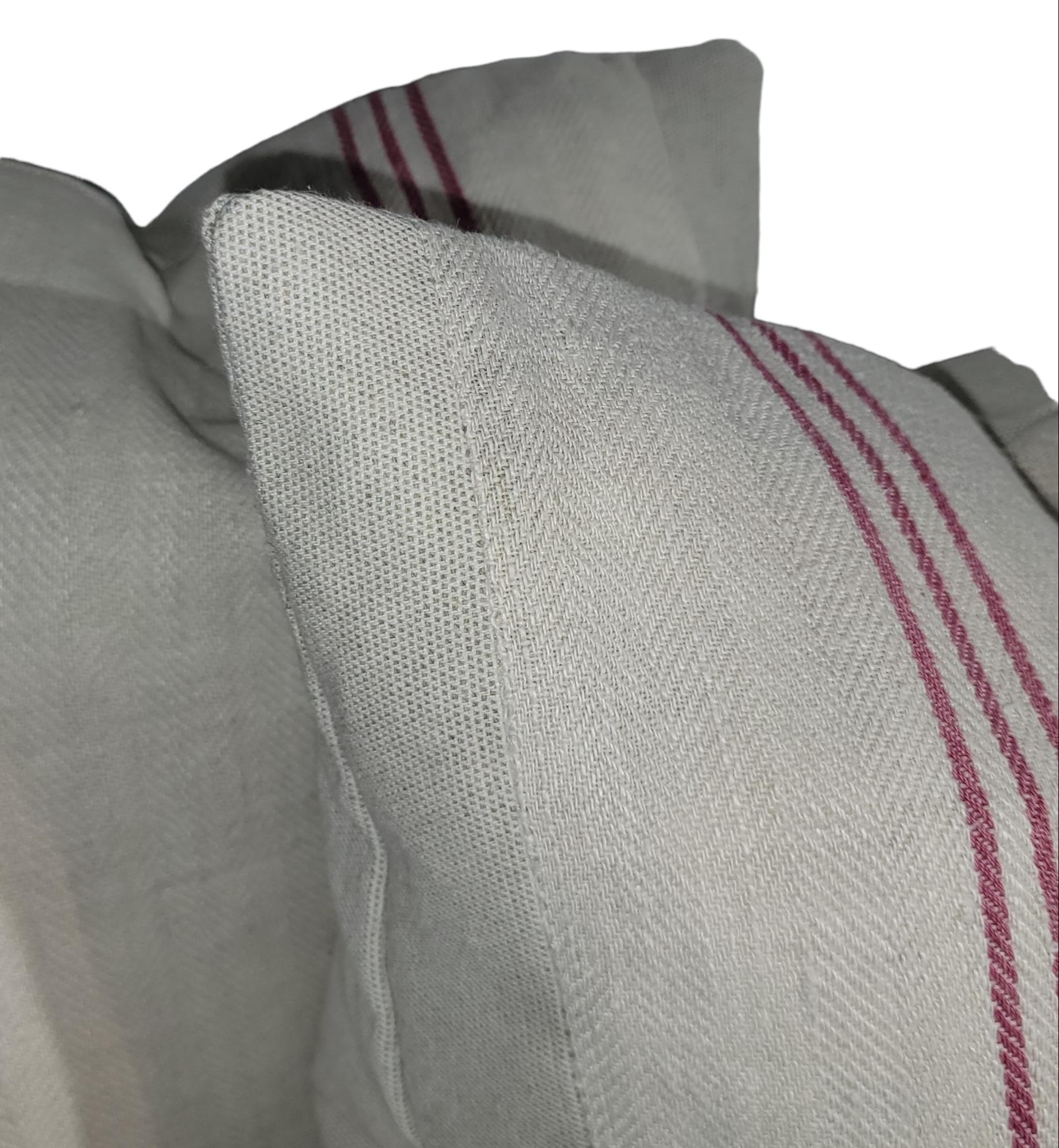 19thc Striped Cotton Linen Double Sided Pillow In Good Condition For Sale In Los Angeles, CA