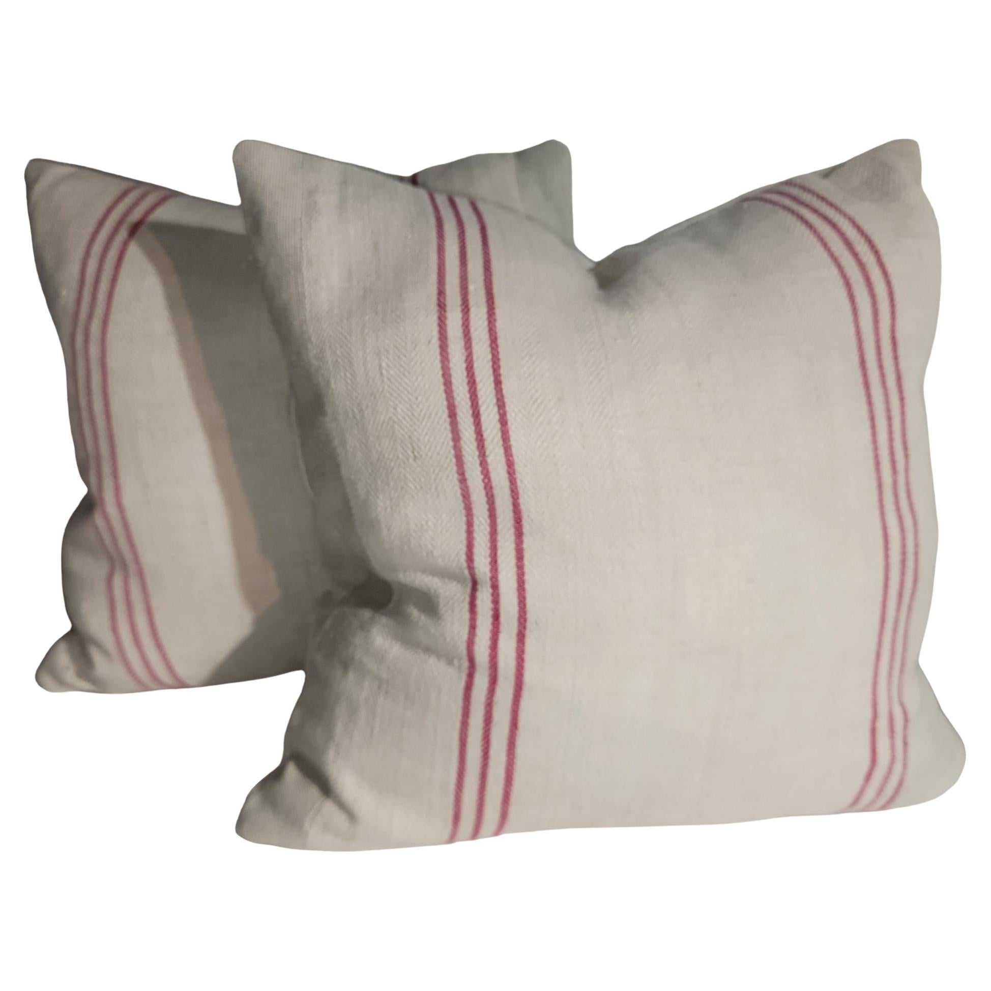19thc Striped Cotton Linen Double Sided Pillow For Sale