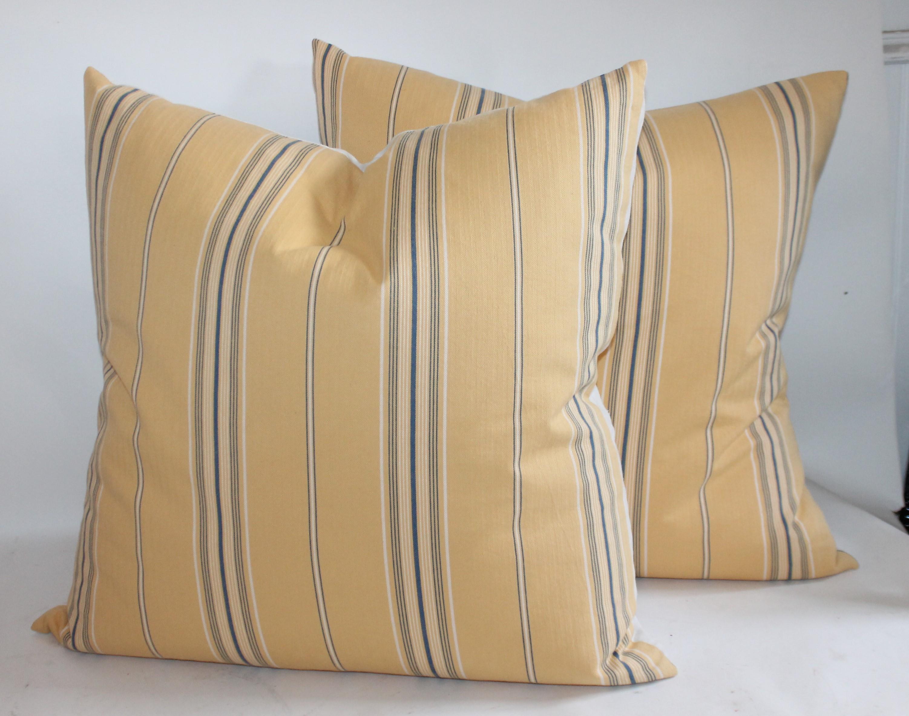 Country 19th Century Striped Ticking Pillows / Two Pairs