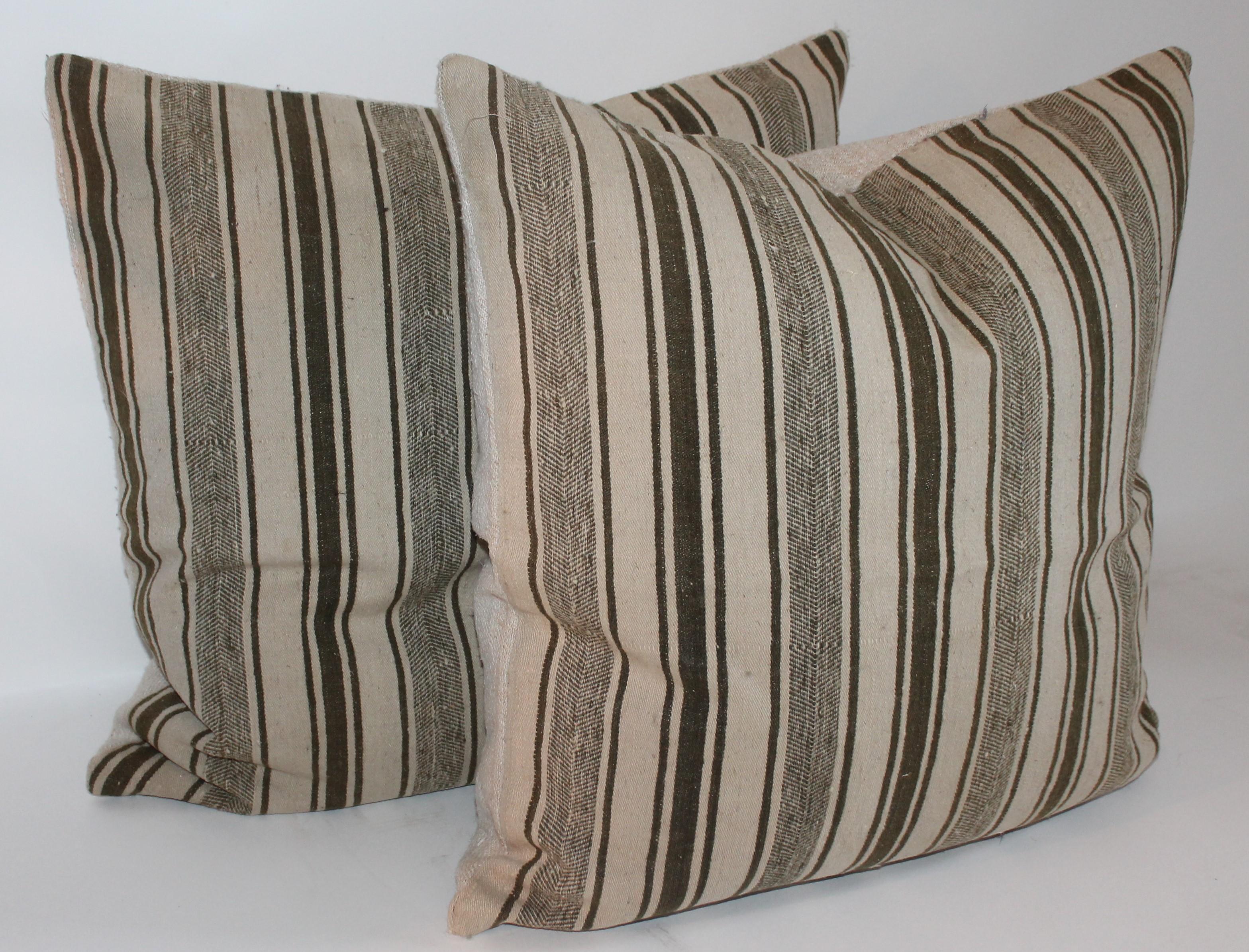 Adirondack  19Thc Striped Wool Ticking Pillows, Pair For Sale