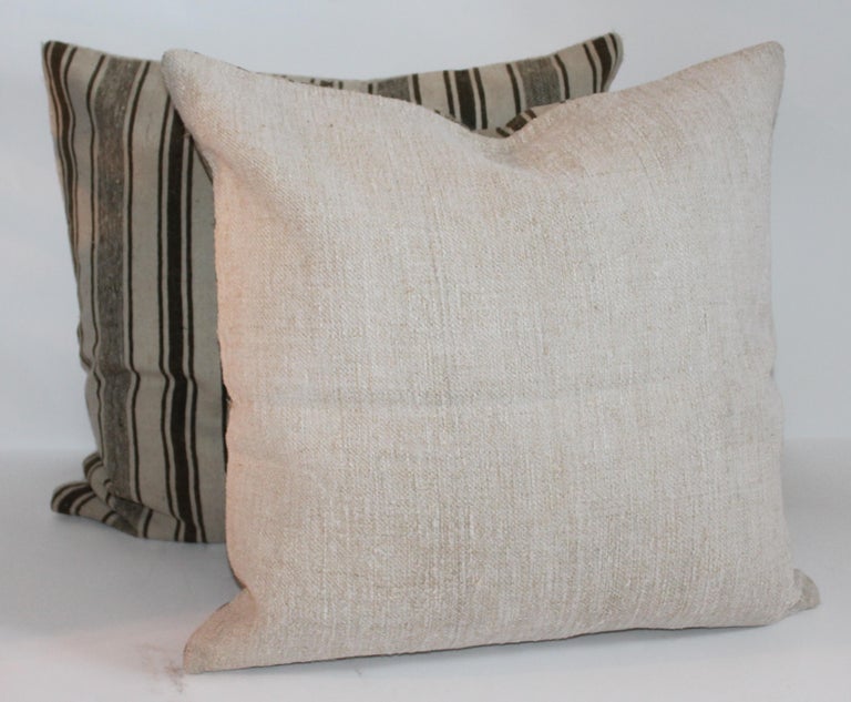 19Thc Striped Wool Ticking Pillows, Pair For Sale at 1stDibs
