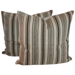  19Thc Striped Wool Ticking Pillows, Pair