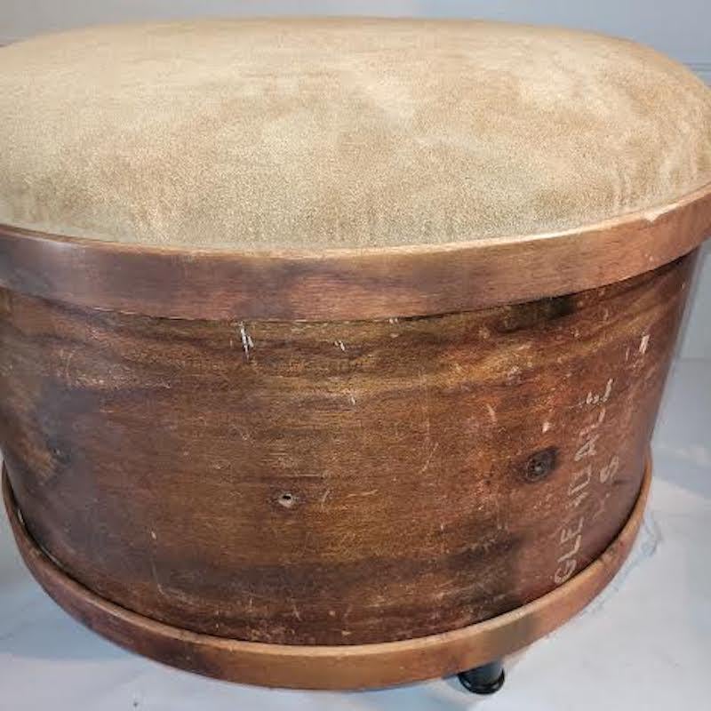 Adirondack 19thc Suede Top Drum Ottoman For Sale