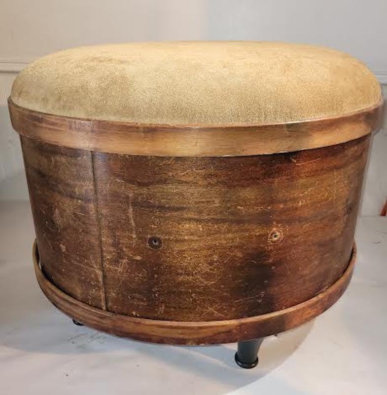 American 19thc Suede Top Drum Ottoman For Sale