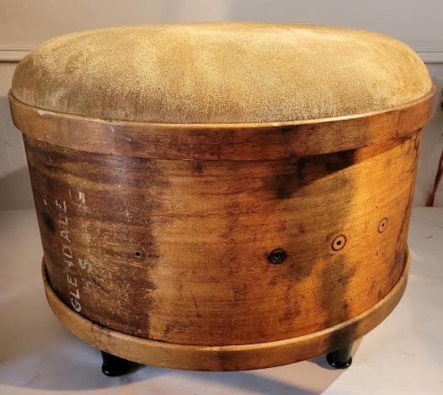 19thc Suede Top Drum Ottoman In Good Condition For Sale In Los Angeles, CA