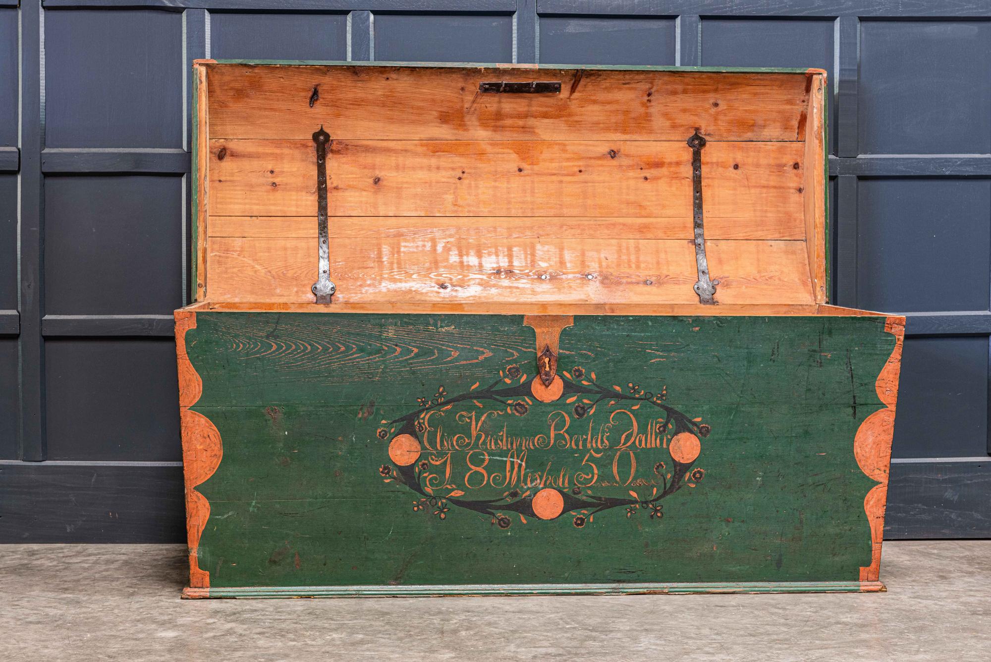 Hand-Painted 19th Century Swedish Marriage/Dowry Chest For Sale