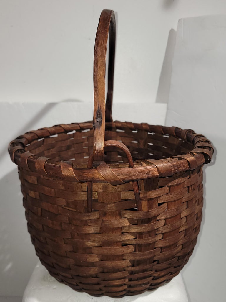 Hand-Woven 19th C Swing Handled Baskets from New England For Sale