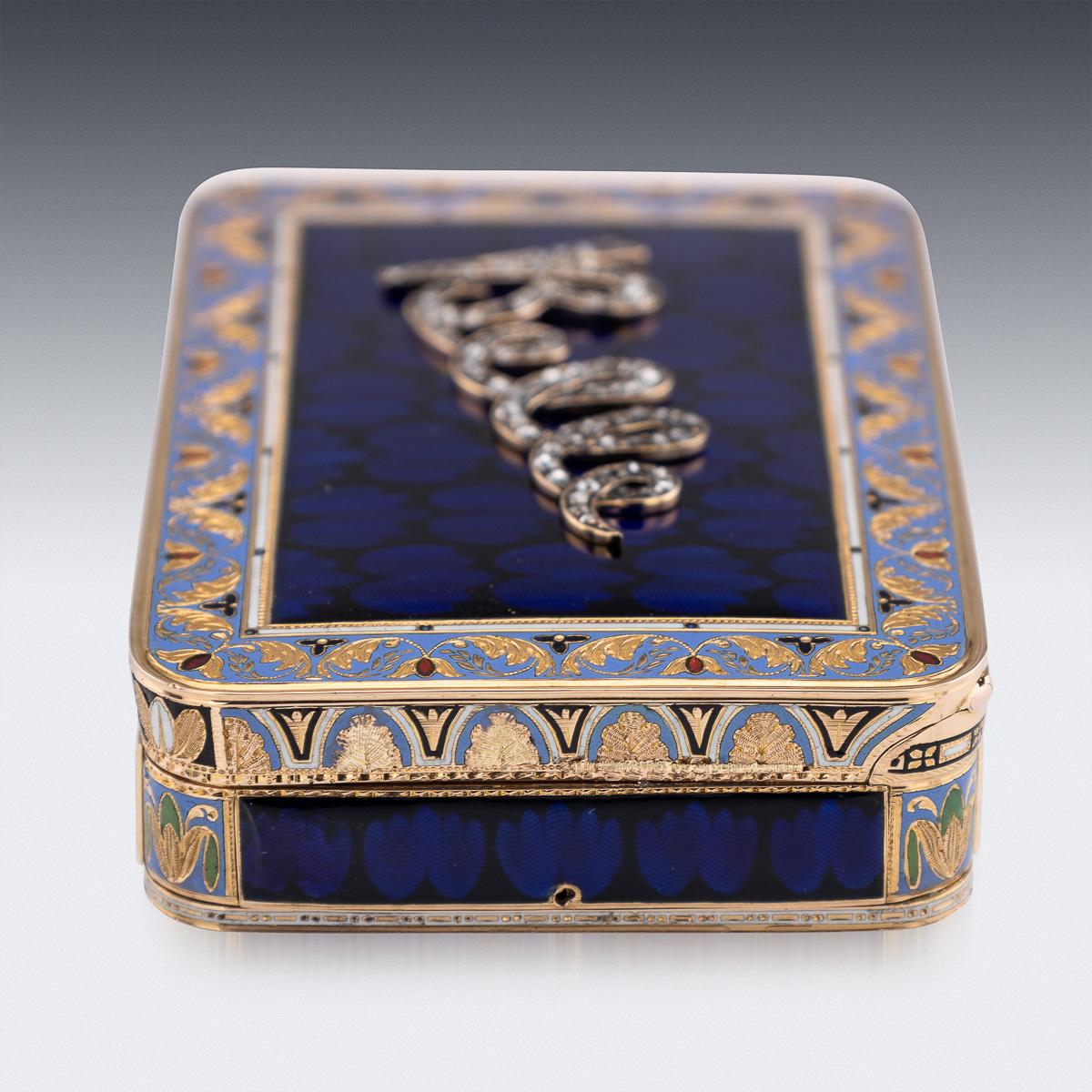 19th Century 19thC Swiss 18K Gold & Enamel Musical Snuff Box, possibly Sené & Détalla