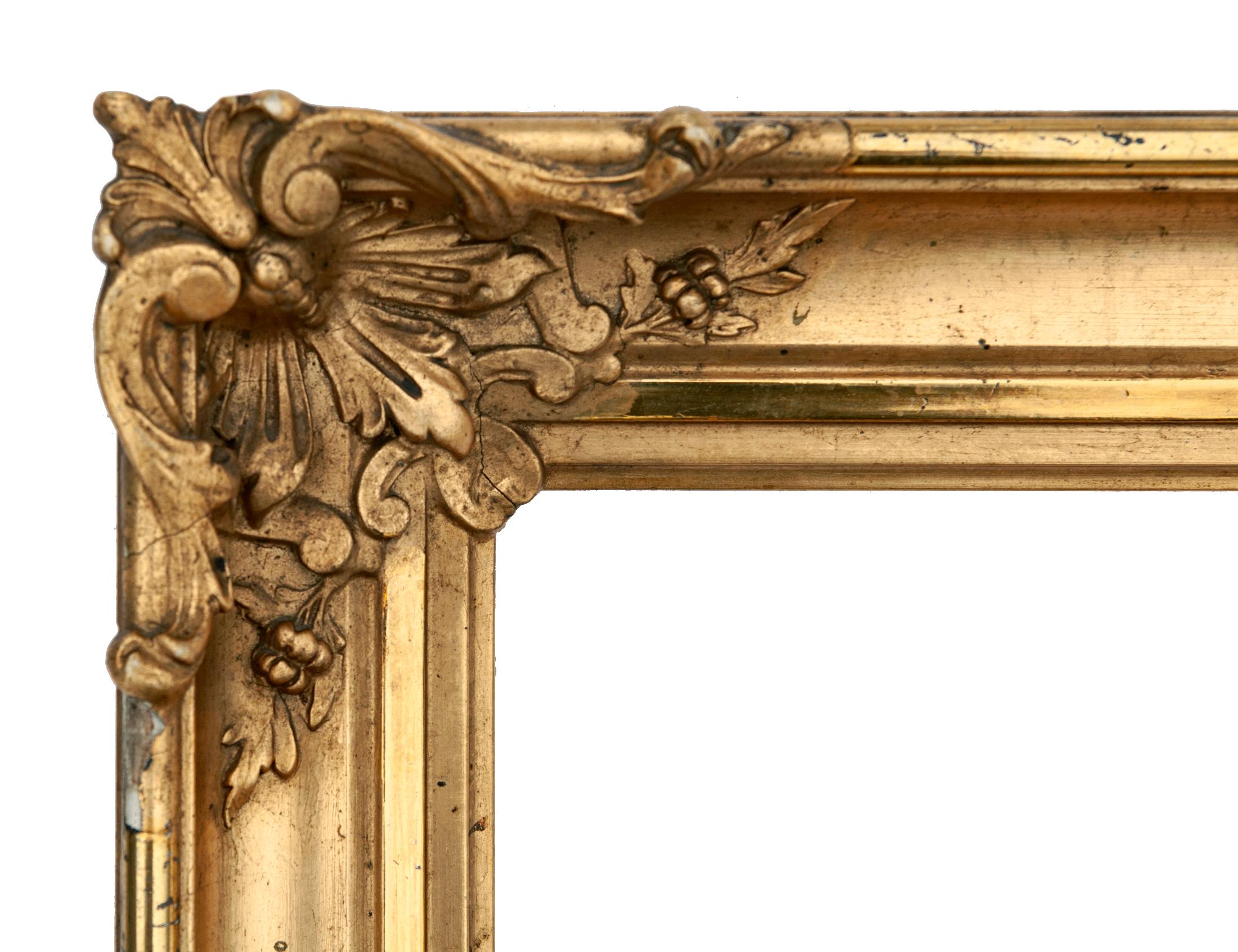 Exquisite late 19thC Swiss/French gilt frame with new beveled mirror.