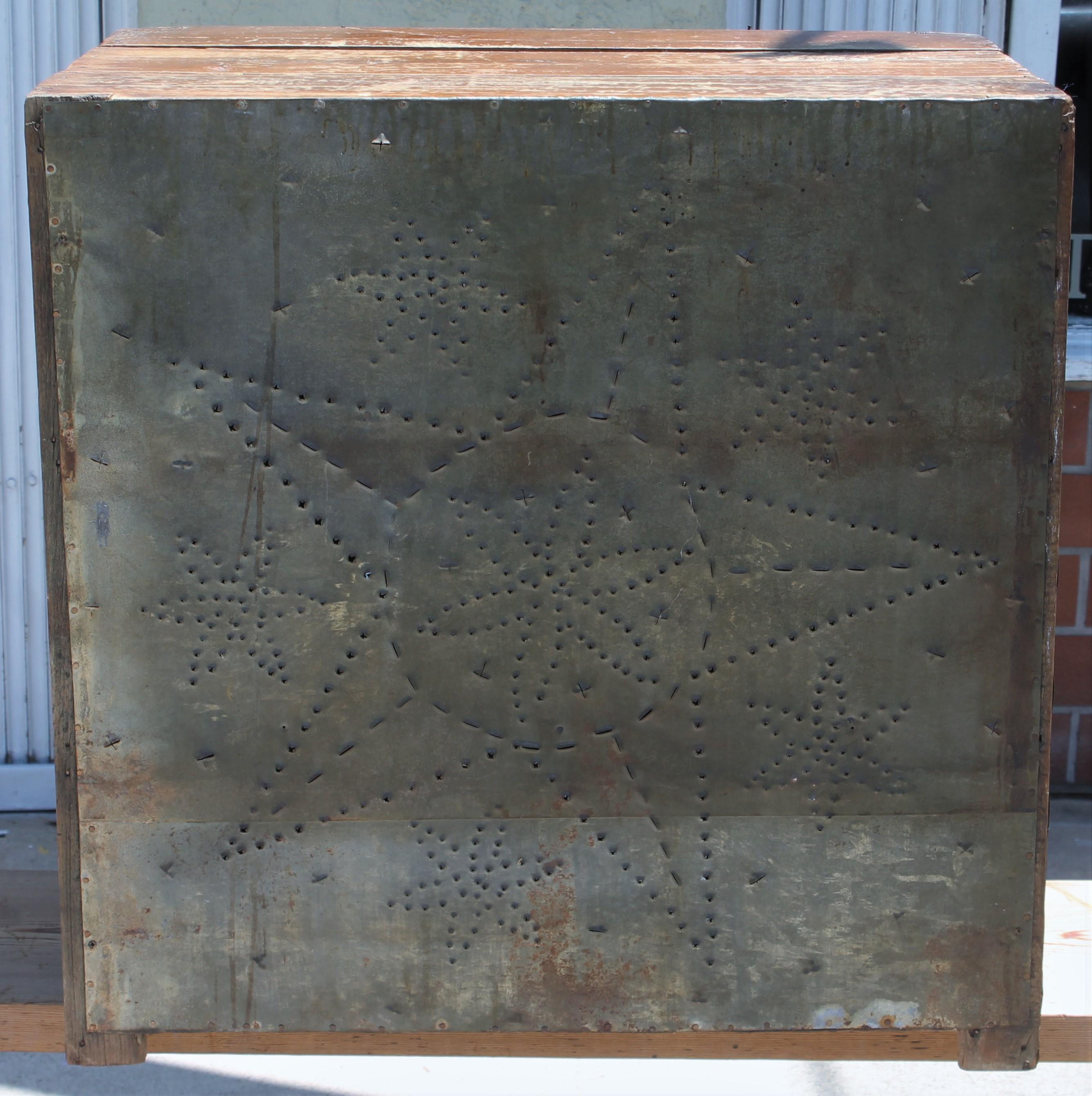 Wood 19thc Table Top Punched Tin Pie Safe