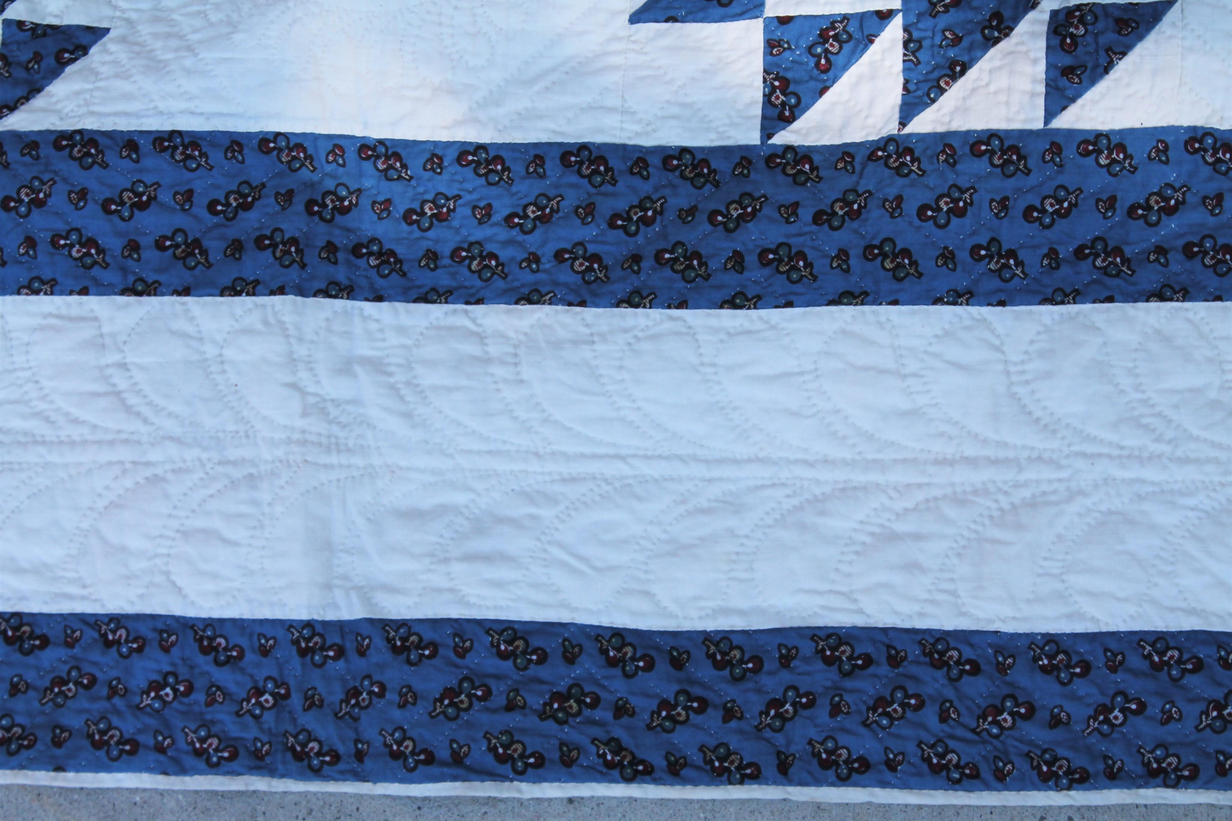 Adirondack 19Thc Teal Calico & White Shoe Fly Quilt For Sale