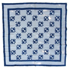 19Thc Teal Calico & White Shoe Fly Quilt