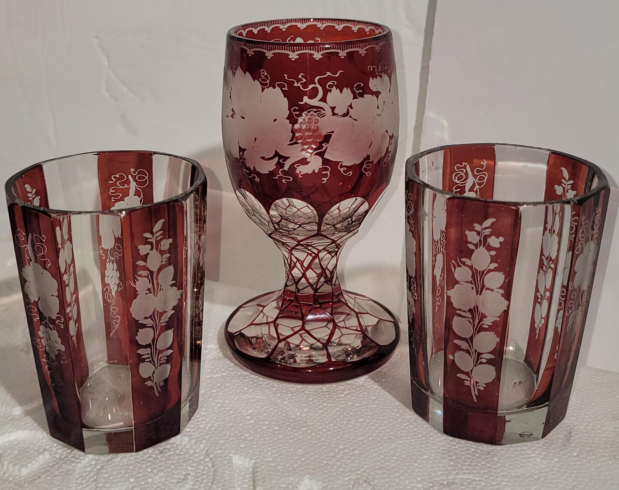 19Thc Three Piece Collection of Bohemian Glass Set For Sale