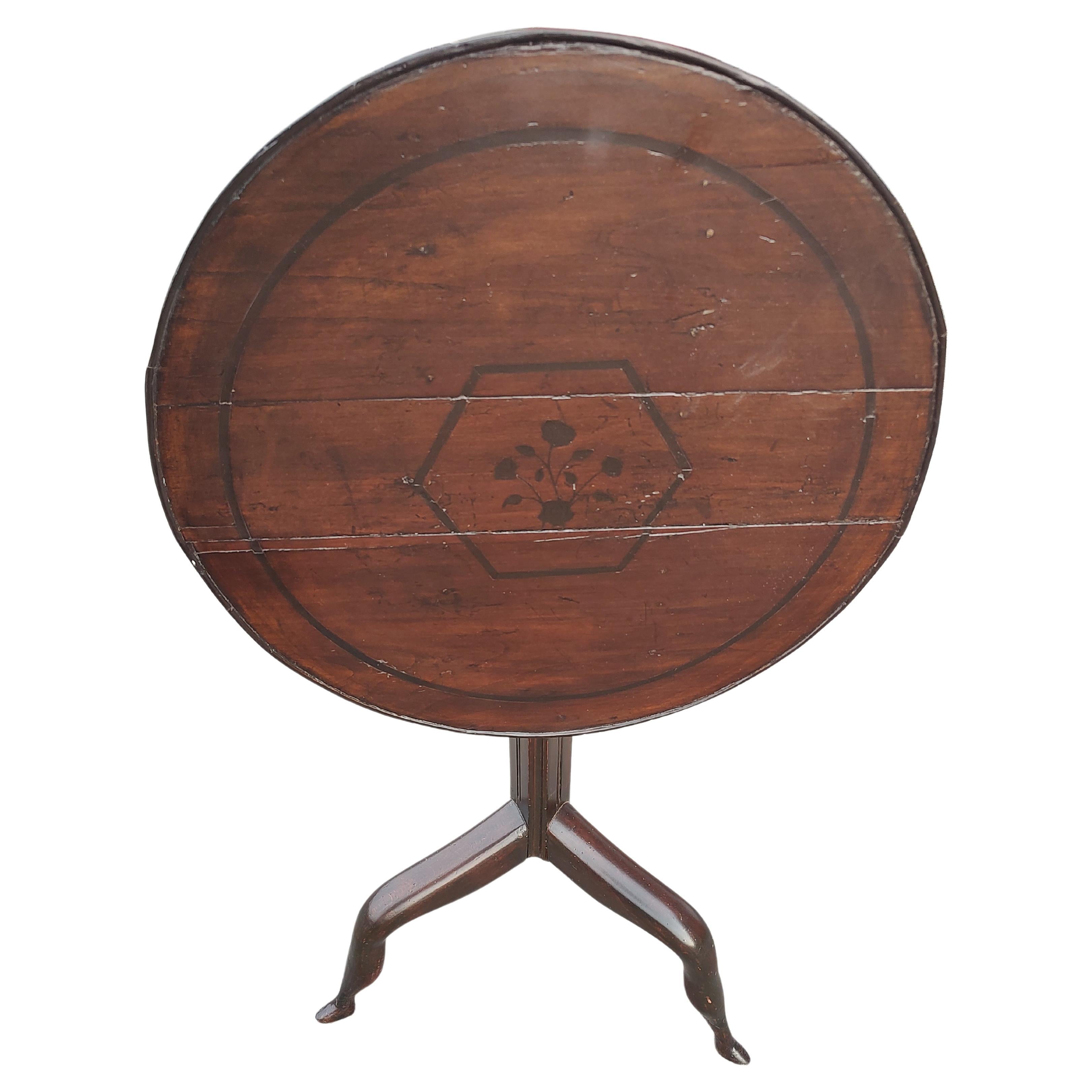 19thC Tilt Top Table with Birdcage & Shoe Feet and a Discreet Inlay Board Top