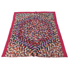 19Thc Tiny Pieced Wool Hexagon Quilt
