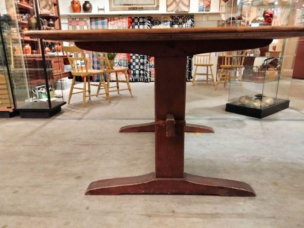 Adirondack 19thc Trestle  Table In Original Surface For Sale